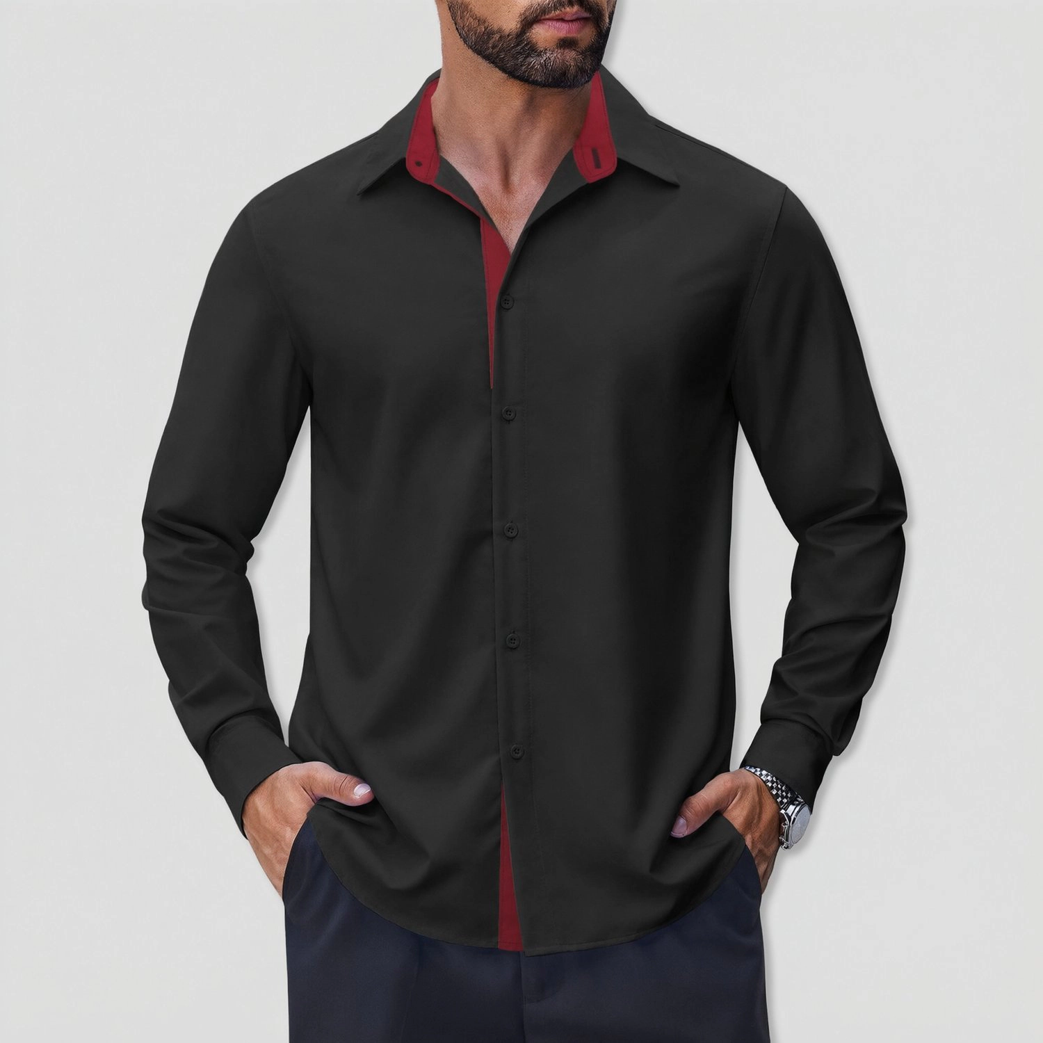 COOFANDY Mens Contrast Collar Long Sleeve Shirt Button Down Dressy Casual Fall Top