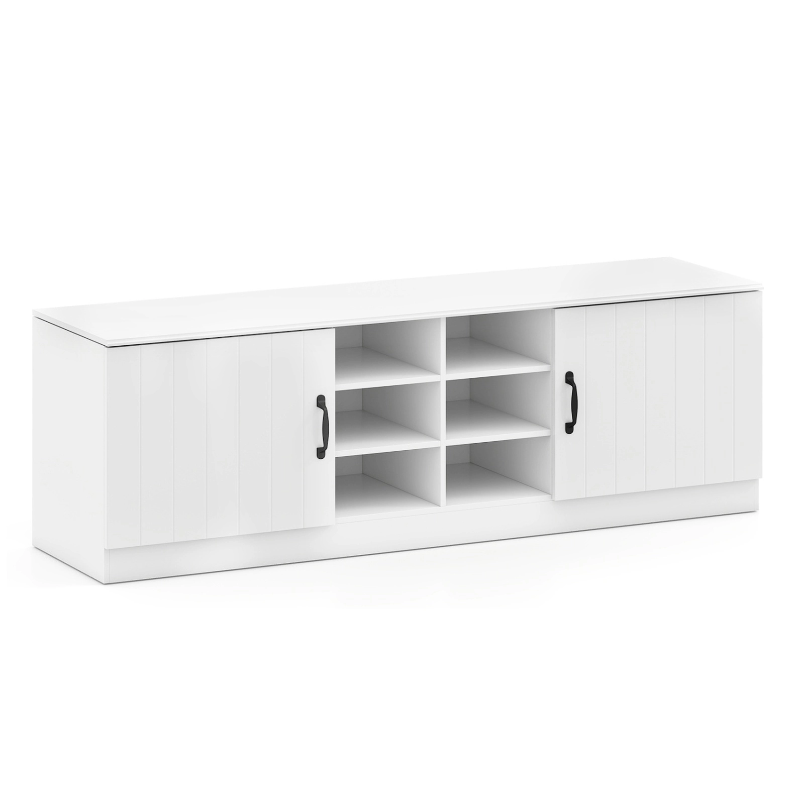SUGIFT 2-Door Engineered Wood Shoe Bench Storage Cabinet Adjustable Shelves 300-lb Top Capacity 59-in Wide Natural/White