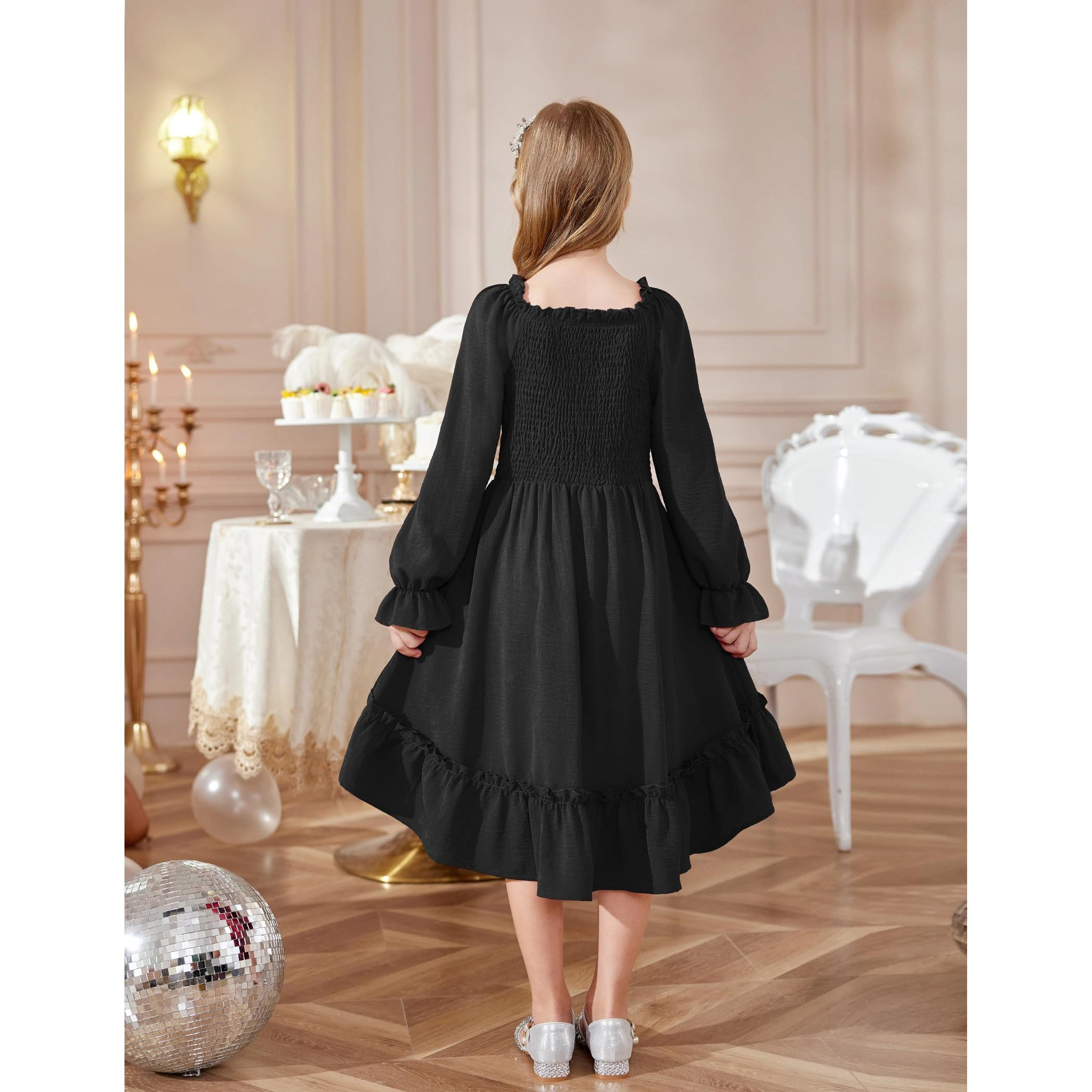 Arshiner Girls Fall Dresses Puff Long Sleeve High Low Party Formal Wedding Girl Midi Spring Dress