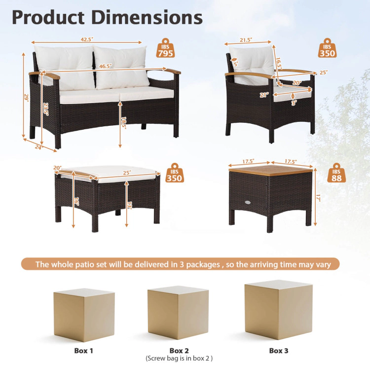 Hivvago 7 Piece Rattan Patio Sofa Set With Acacia Wood Tabletop And Armrests