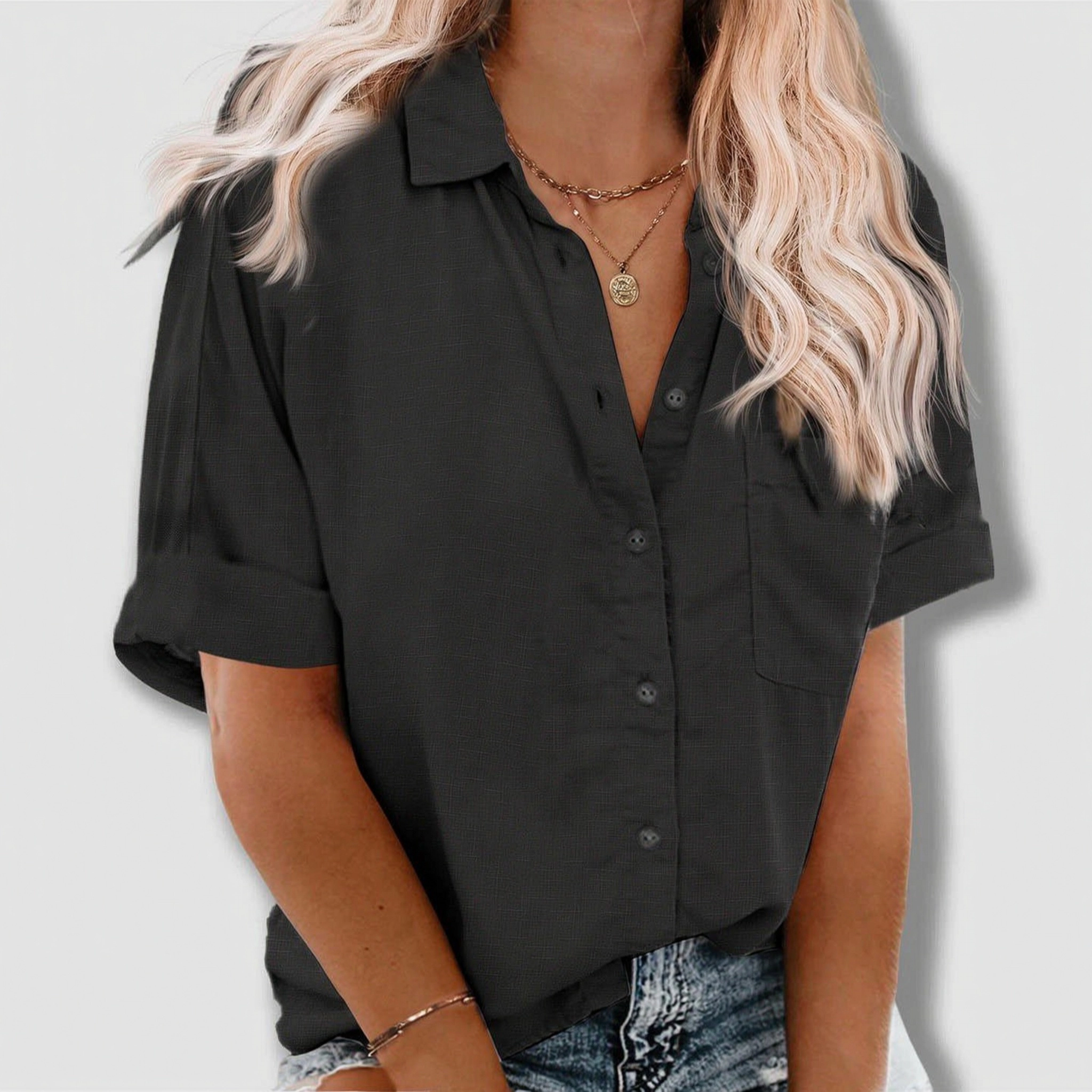 Zeagoo Womens Plus Tops Short Sleeve Button-Down Shirts Casual V Neck Blouses