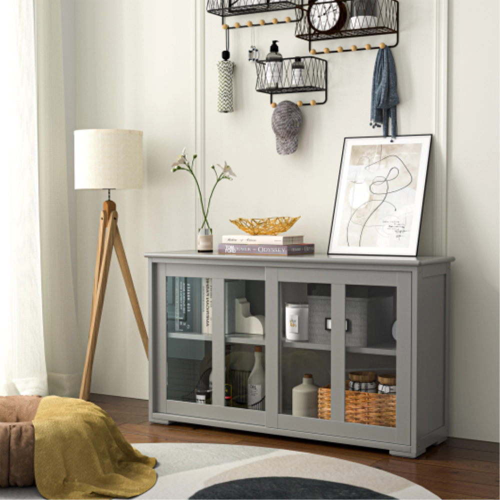 Hivvago Kitchen Storage Cabinet With Glass Sliding Door