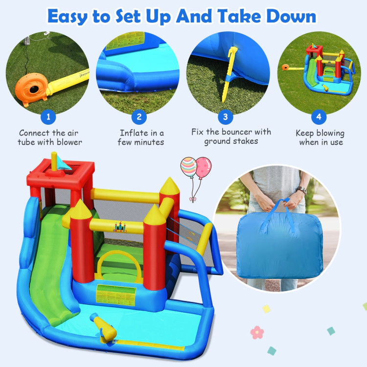 Hivvago Inflatable Bounce House Splash Pool with Water Climb Slide Blower included