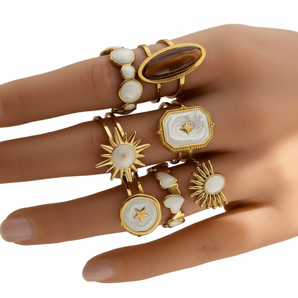 DressAtR Women's Twist Gold Plated Open Ring Set