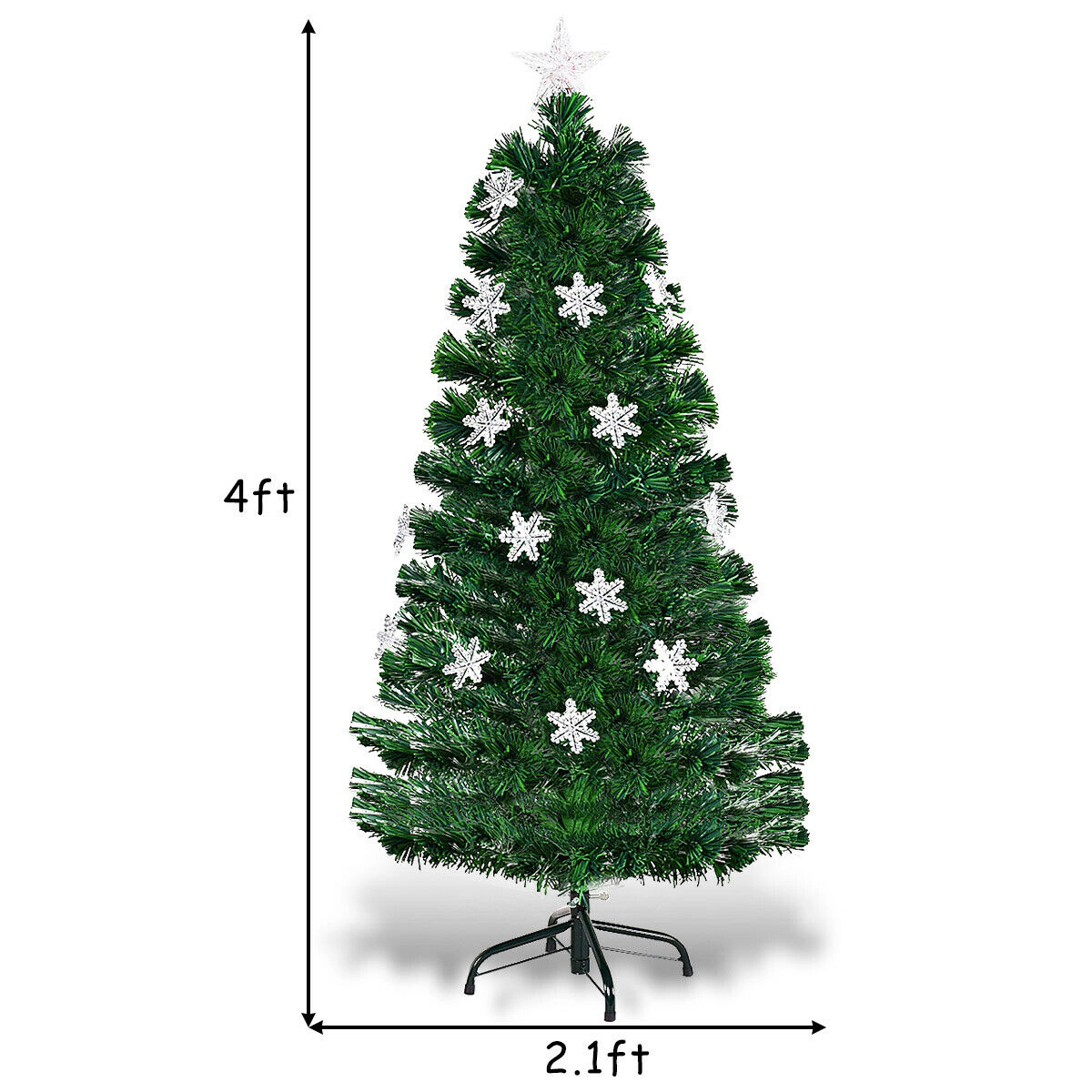 Glintex 4-Ft LED Optic Christmas Tree with Snow Ornaments and Metal Stand, Green