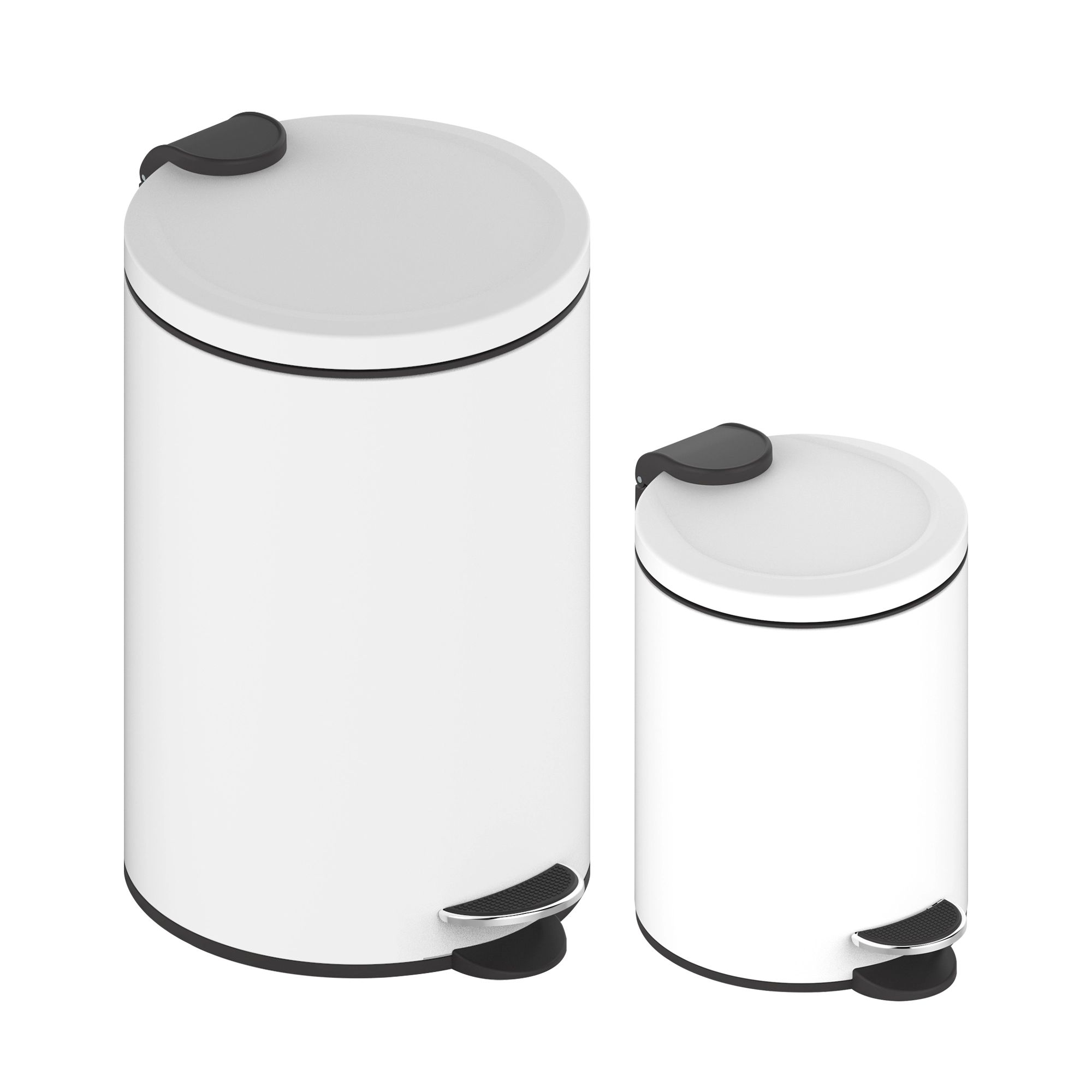 Innovaze 3.2 Gal./12-Liter and 0.8 Gal./3 Liter Stylish Round White Metal Step-on Trash Can Set