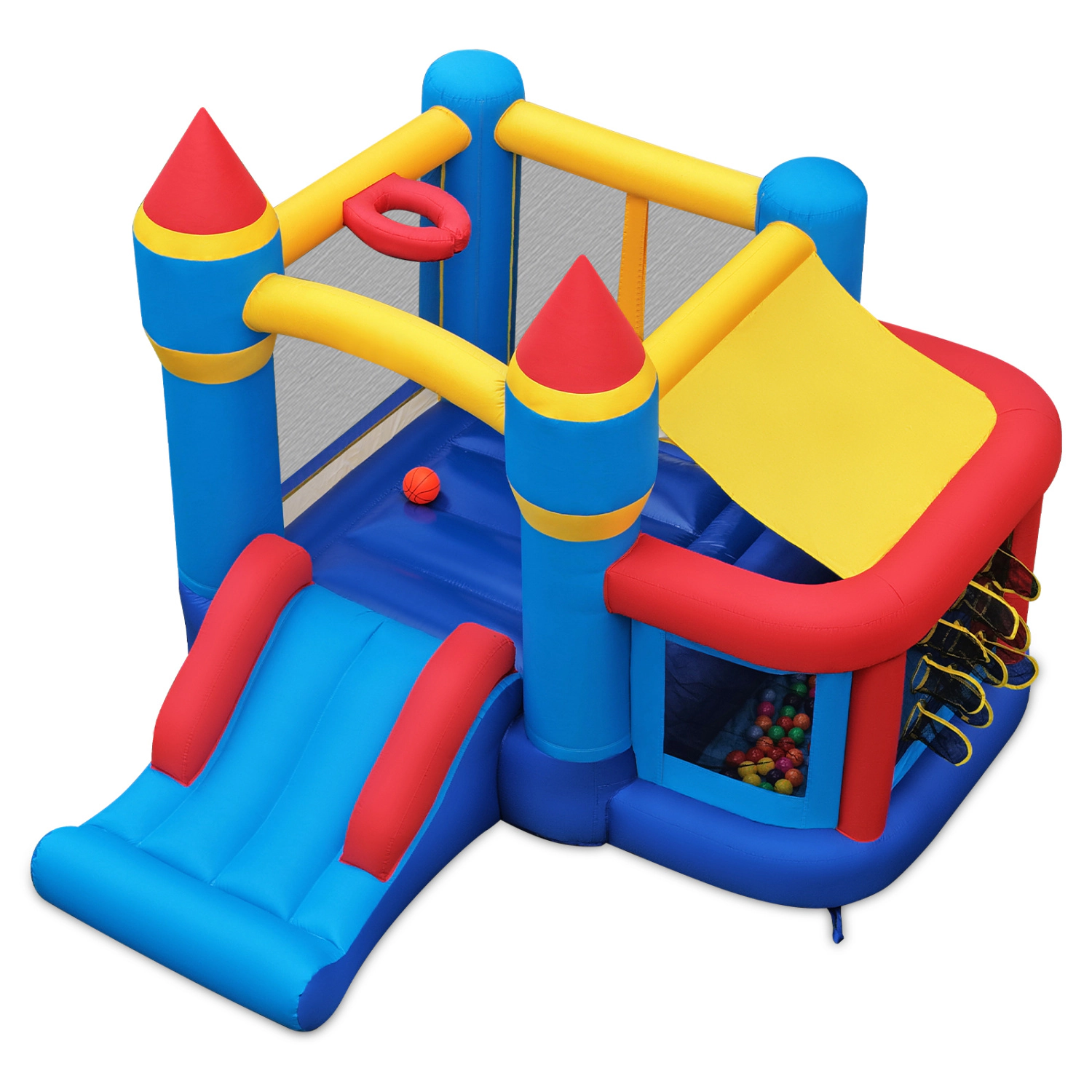 Hivvago Castle Slide Inflatable Bounce House with Ball Pit and Basketball Hoop
