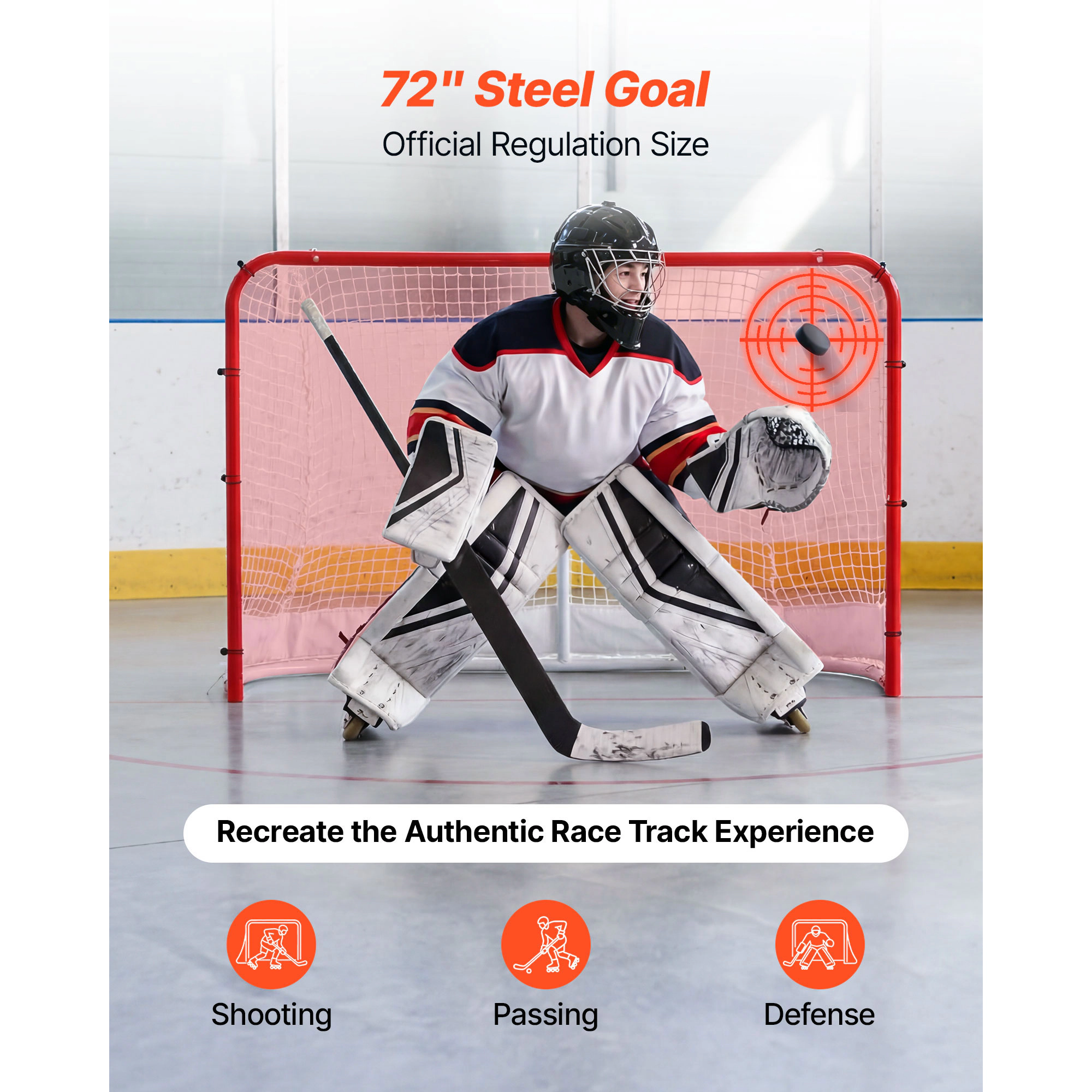 HONGGE Street Hockey Goal Heavy-Duty Steel Street + Roller Hockey Nets Durable Hockey Net for Indoor Outdoor Use