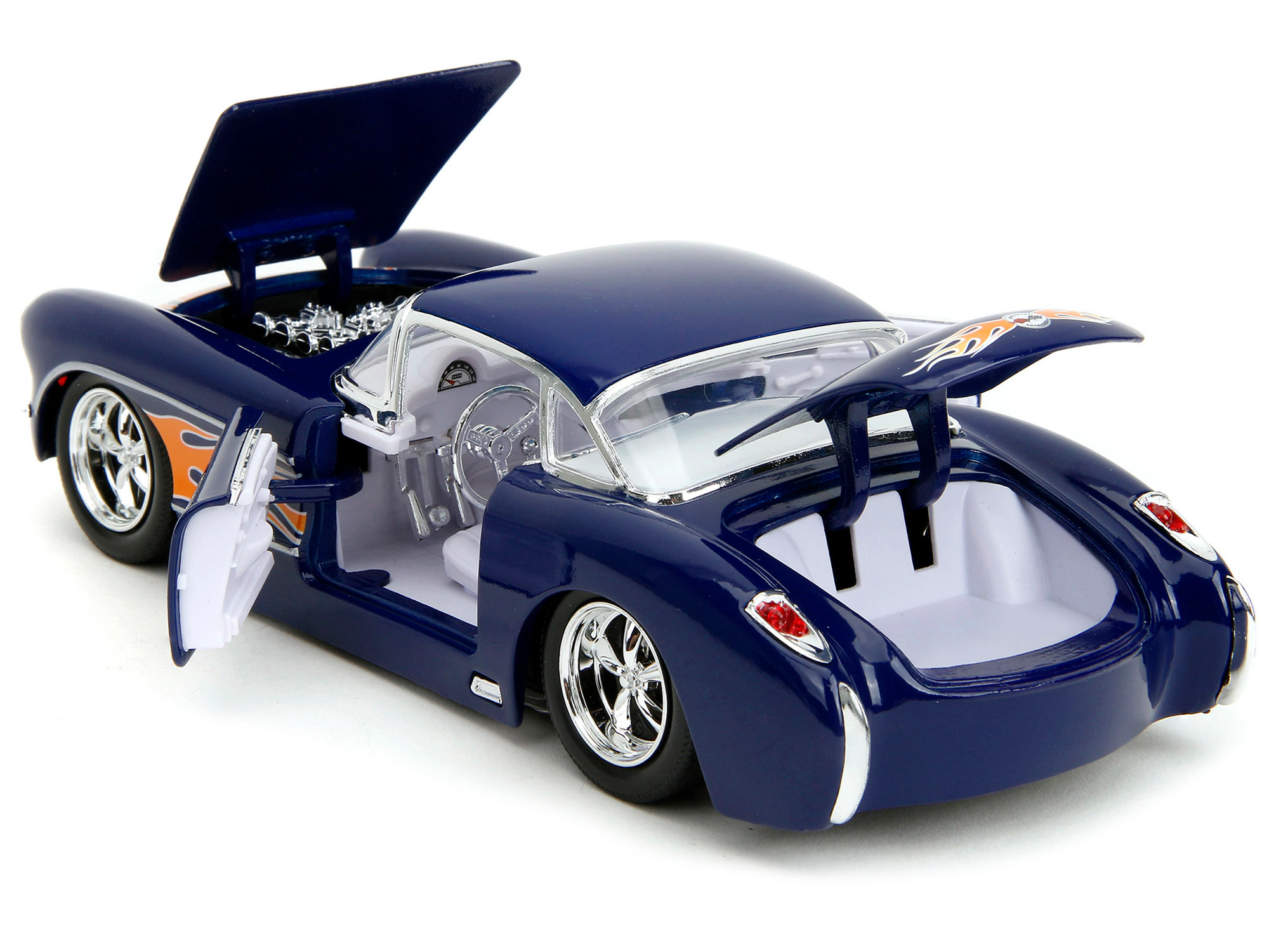 Jada 1957 Chevrolet Corvette Dark Blue with Flame Graphics and White Interior "Bigtime Muscle" Series 1/24