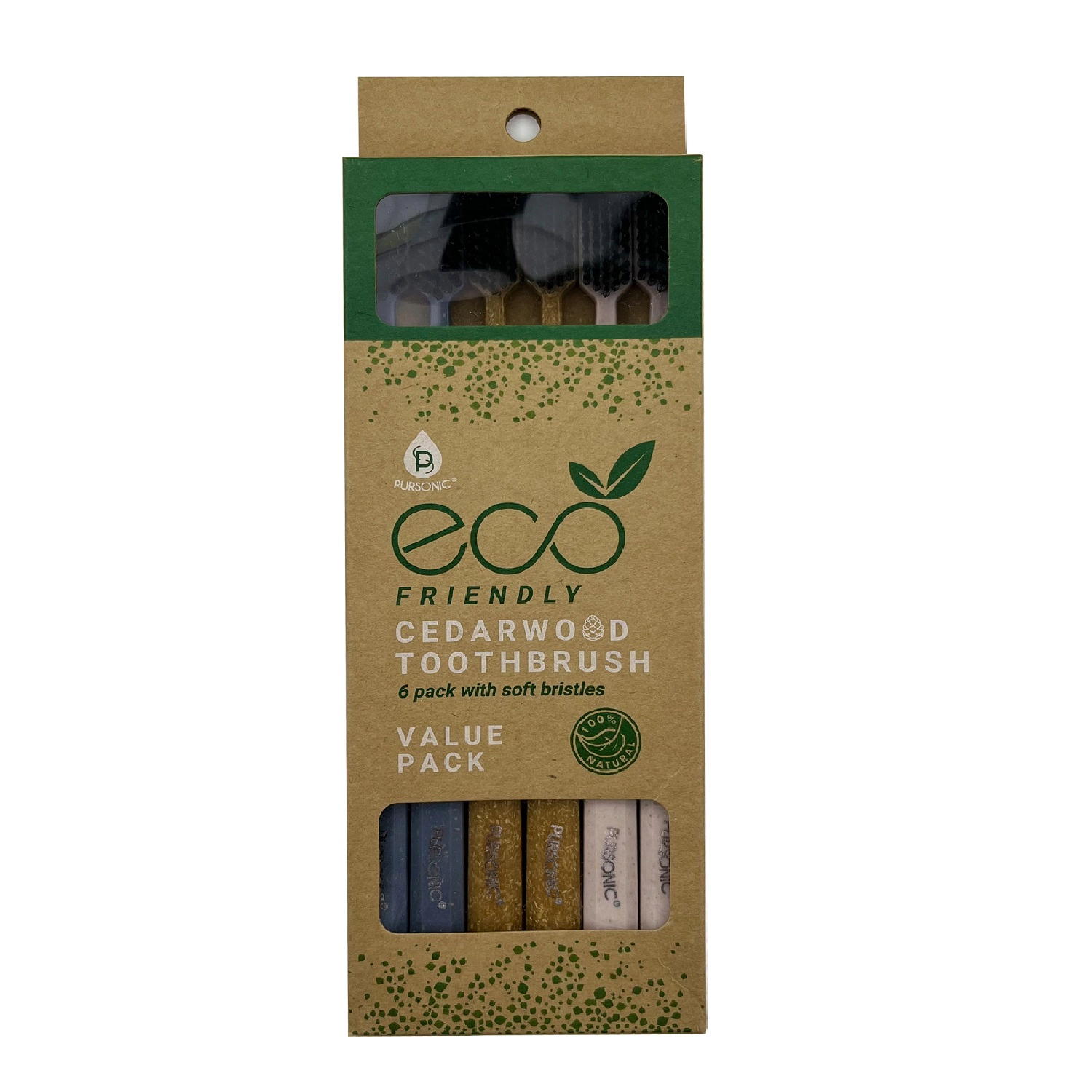 Pursonic Unisex 100% Eco-friendly Cedarwood Toothbrushes (6 Pack)
