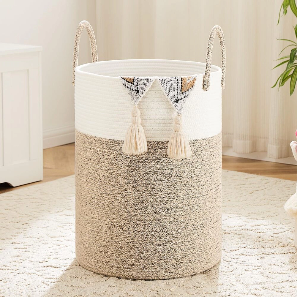 Novsight Trading Unisex Woven Cotton Rope Laundry Basket 60L