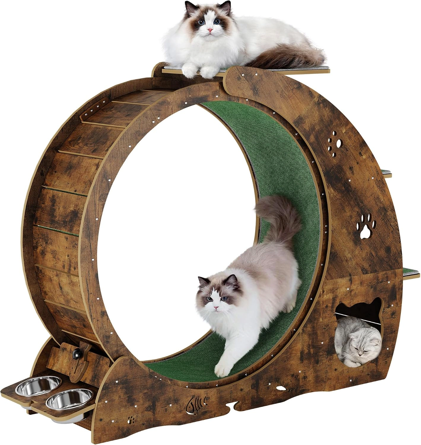 85cm Inner-Diameter Multi-Function Cat Exercise Wheel, Density-Board Cat Running Treadmill, Retro Brown
