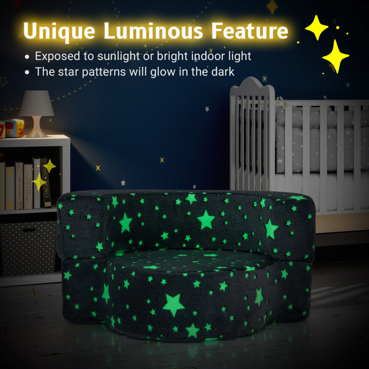 Hivvago 2-In-1 Toddler Chair Glow In The Dark Kids Couch With Cover Convertible Sofa-Gray