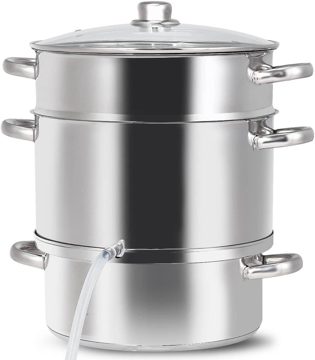 SUGIFT 11-Quart Fruit Juicer Steamer Pan with 3 Steam Pots and Glass Lid for Gas Electric and Induction Cook Tops