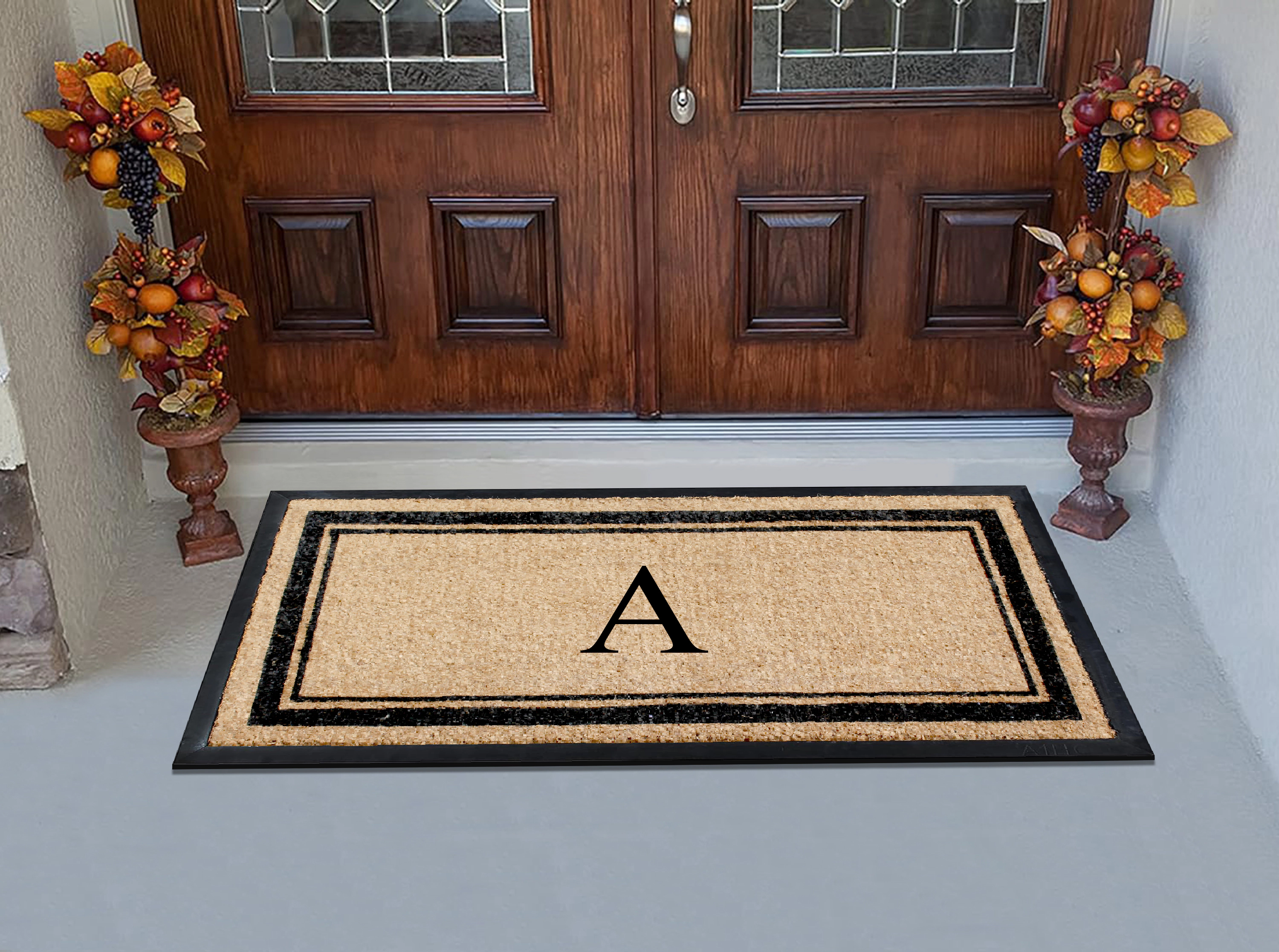 A1 Home Collections Hand Flocked Natural Coir Doormat Rubber Backing 30x60 Monogrammed Letter T