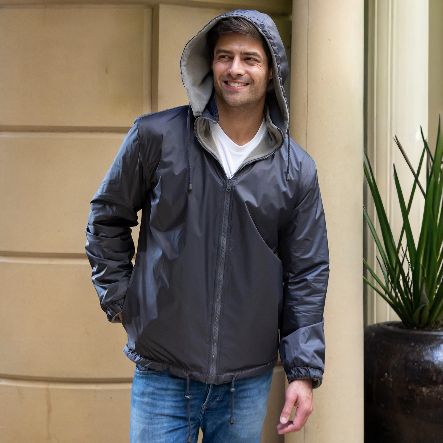 Gioberti Men's Reversible Rain Jacket with Polar Fleece Lining