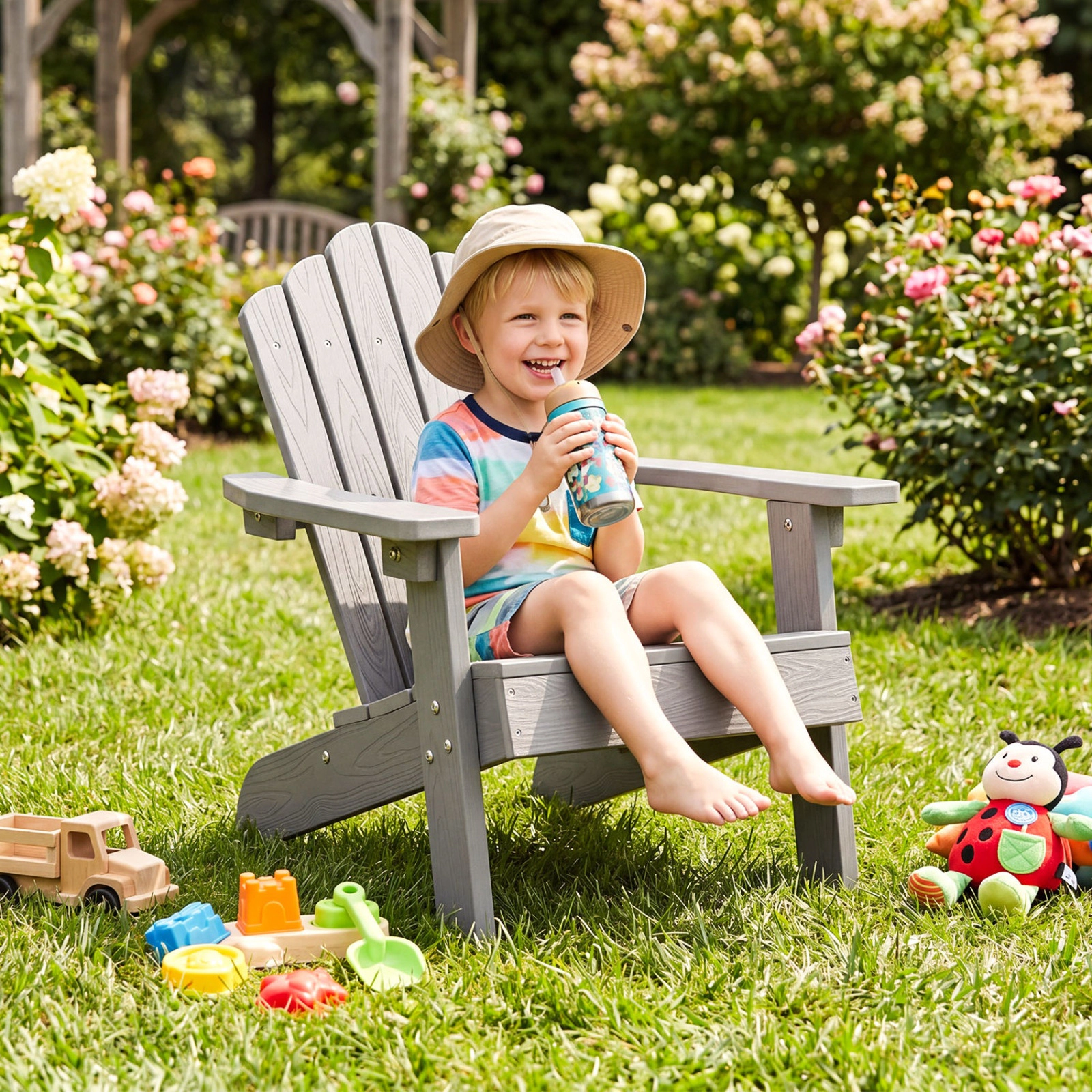 SUGIFT Tilted High Backrest All-Weather Outdoor Kids Adirondack Chair