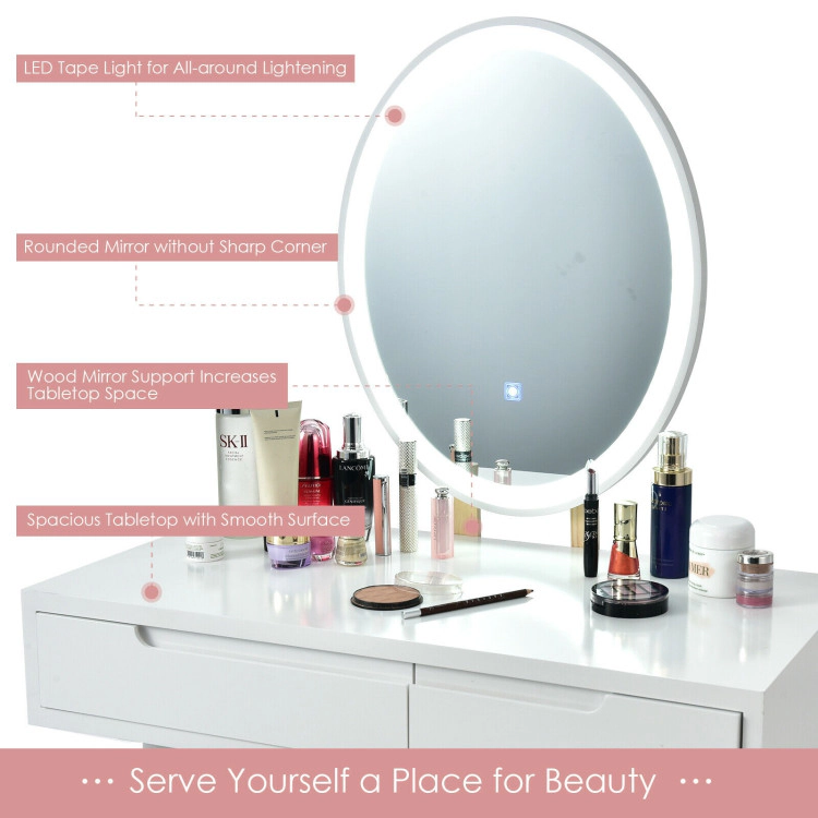 Hivvago Touch Screen Vanity Makeup Table Stool Set With Lighted Mirror