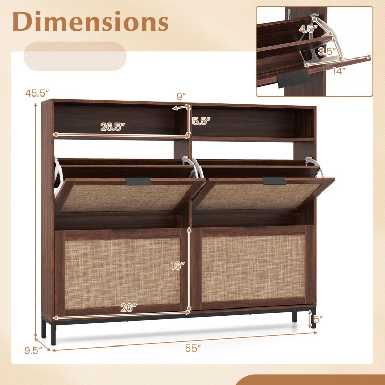 Hivvago Shoe Storage Cabinet with 4 Flip Drawers Narrow Freestanding Organizer Adjustable Shelves