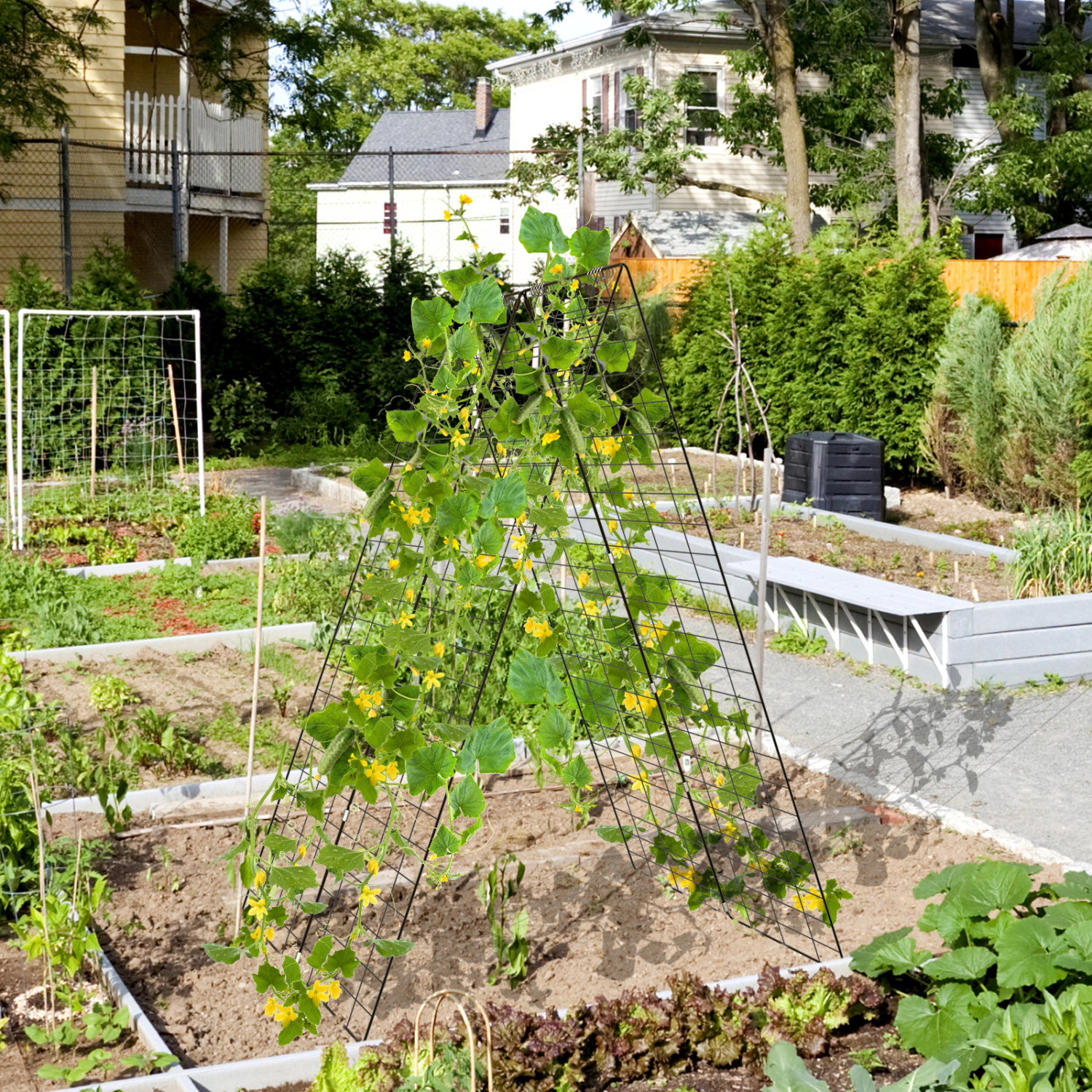 LJG A-Frame Garden Trellis for Climbing Plant with Ground Stake and Cable Tie