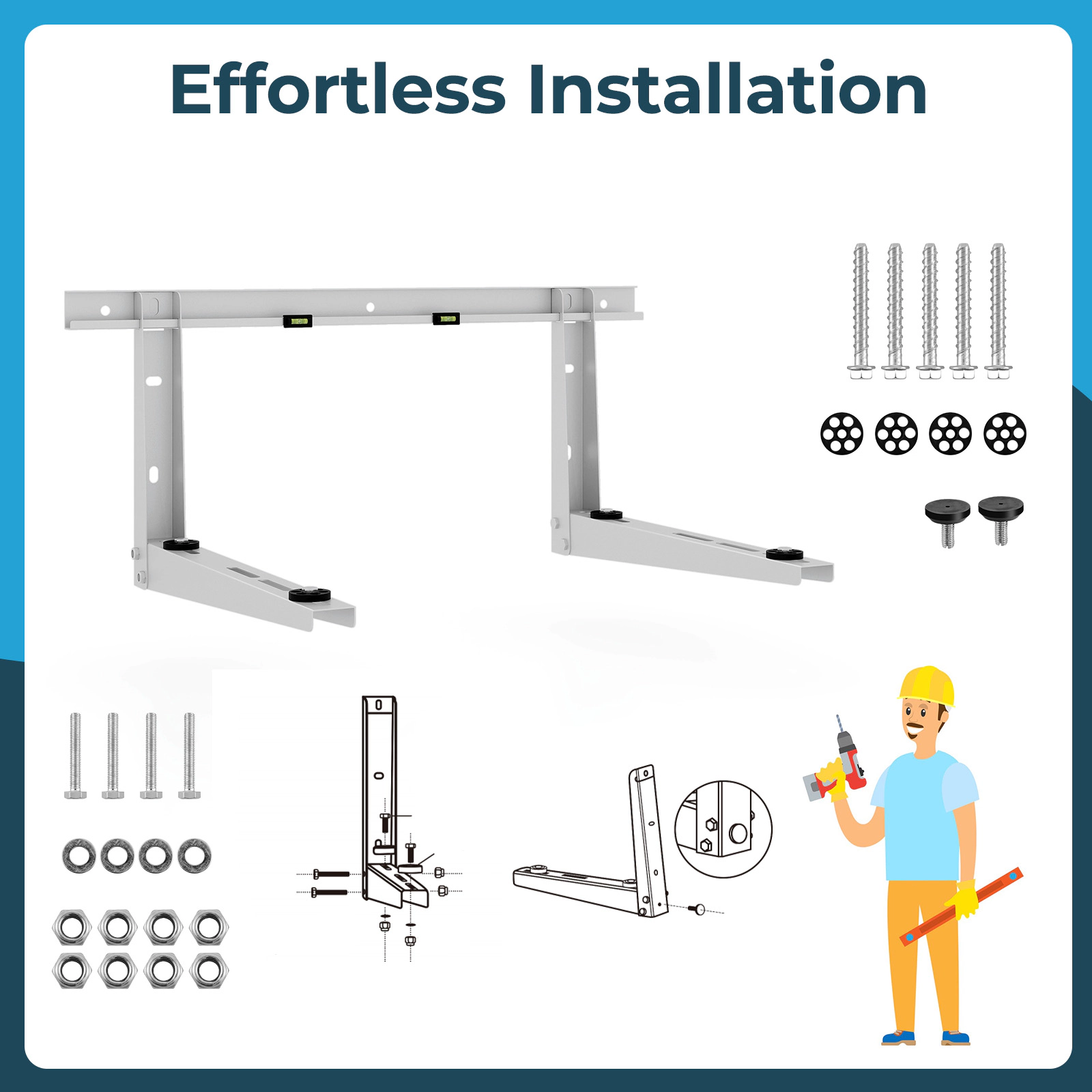 SUGIFT Silver Mini Split AC Mounting Bracket with Rubber Dampers for 12000-24000-BTU 31-in W 22-in D 14-in H