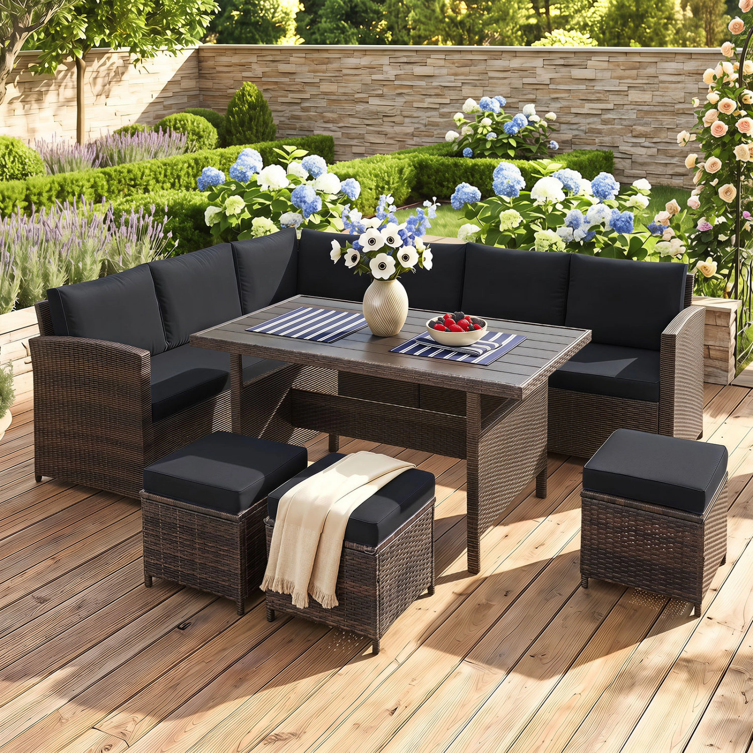 LJG 7 Pieces Wicker Patio Furniture Set