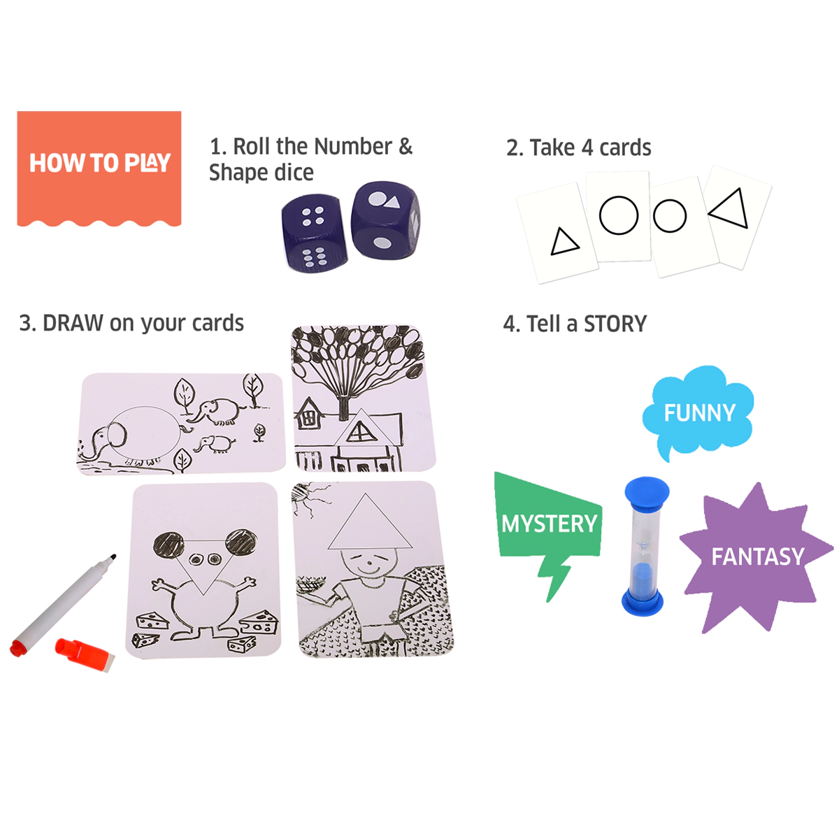 Chalk & Chuckles Shape Your Story Dice Game - 1-8 Players