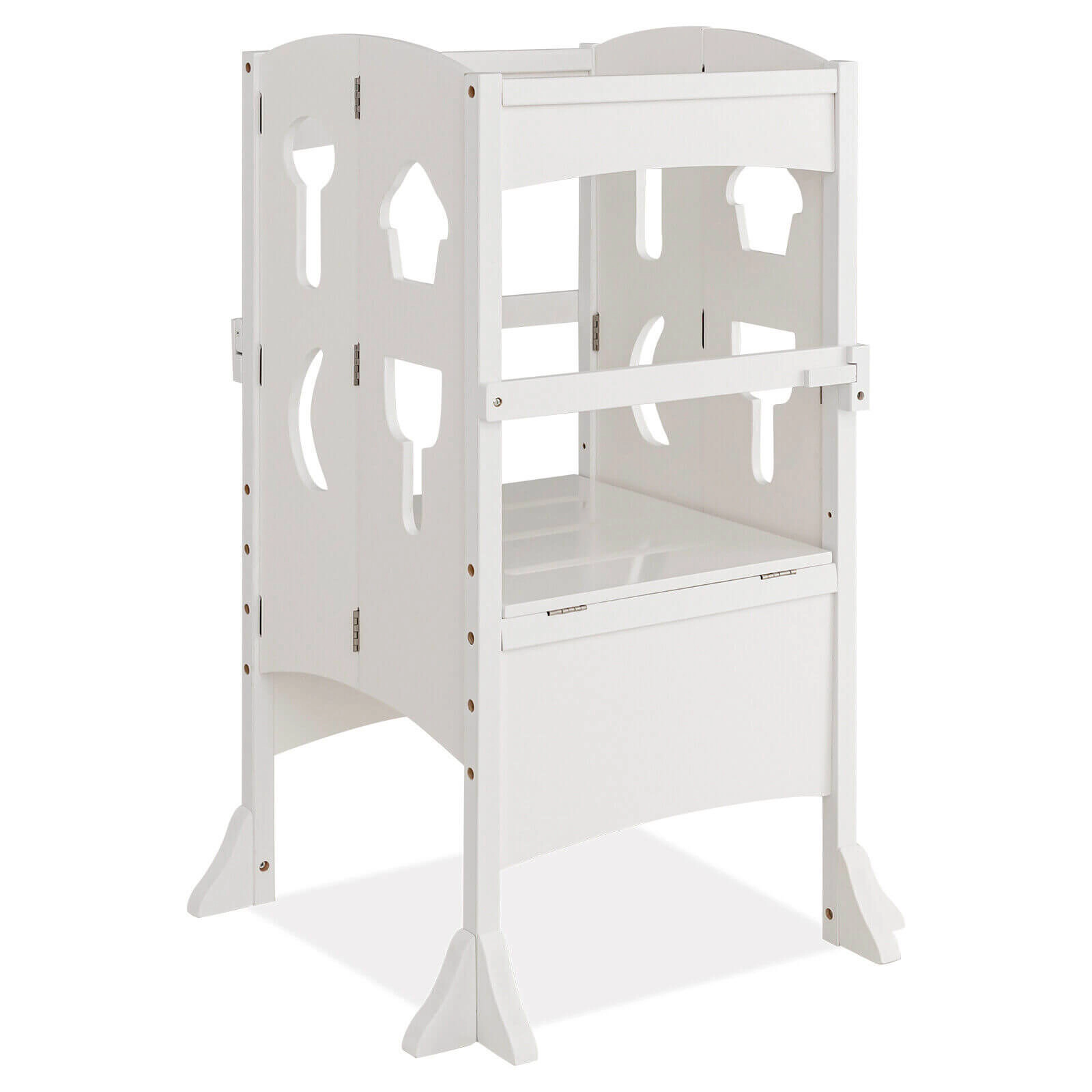 SUGIFT White Lockable Safety Rail for Age 3 and Up Folding Wooden Kids Step Stool