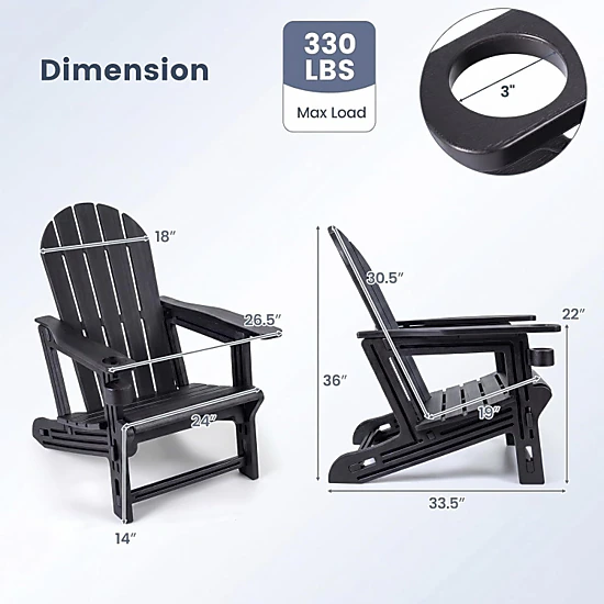 Hivvago Set Of 2 Hdpe Adirondack Chair With Cup Holder And Wooden Texture For Patio