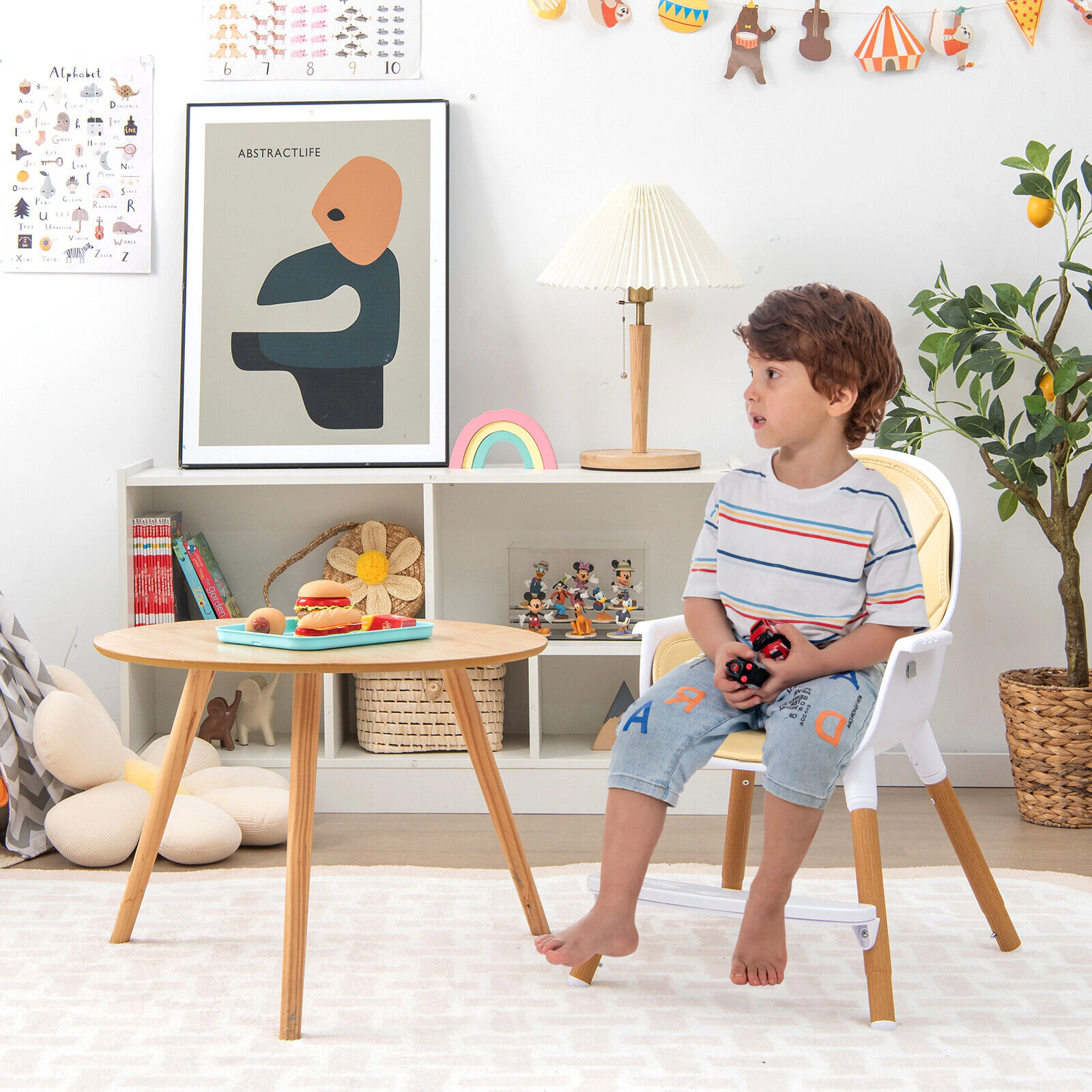 SUGIFT Beige 4-in-1 Convertible Baby High Chair with Tool Free Detachable Legs and Adjustable Tray 36-in Tall