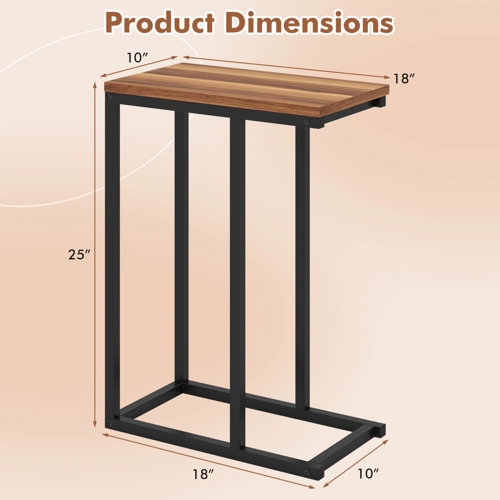 SUGIFT Sturdy Metal Frame and 18 in Tabletop Walnut C-Shaped End Table