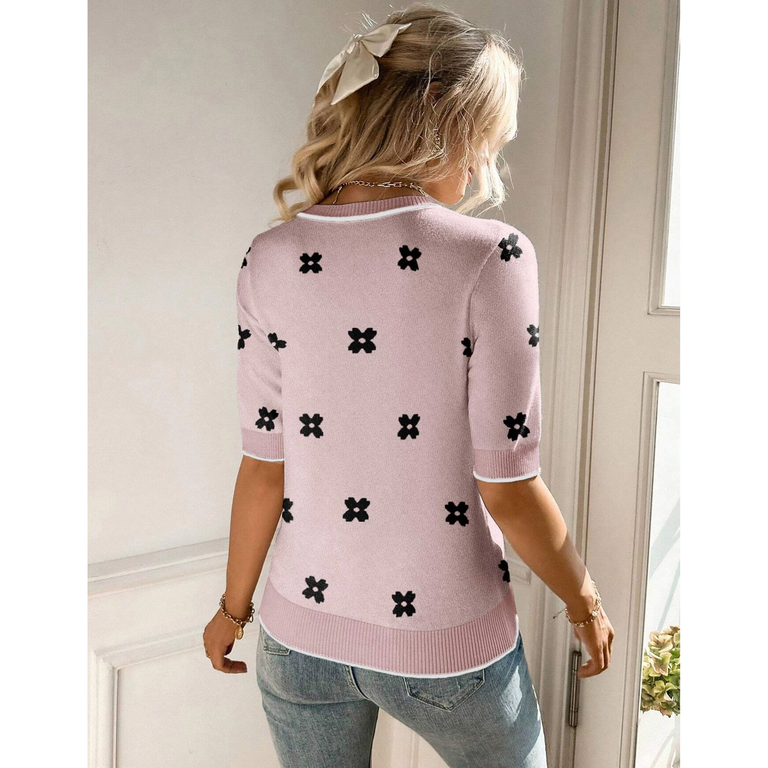 Zeagoo Women's Short Sleeve Crew Neck Loose Pullover Sweater