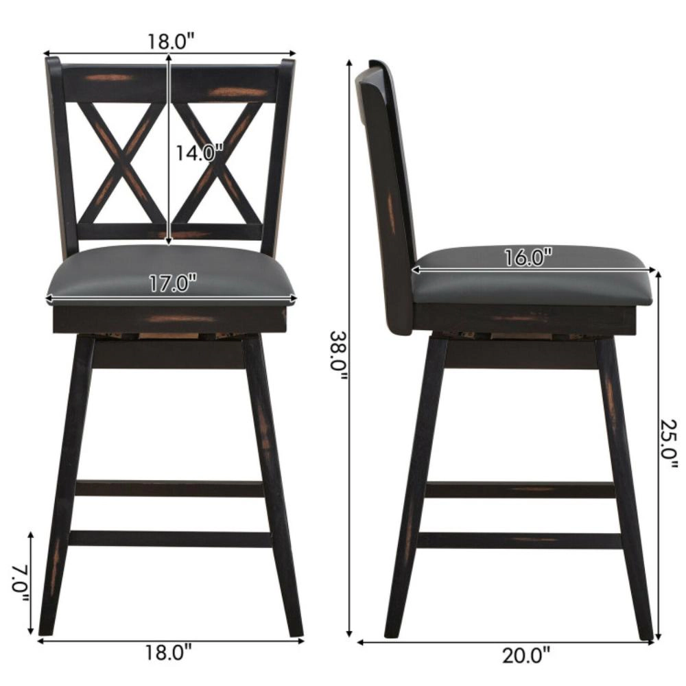 Hivvago Set of 2 Swivel Counter Stools with Rubber Wood Legs
