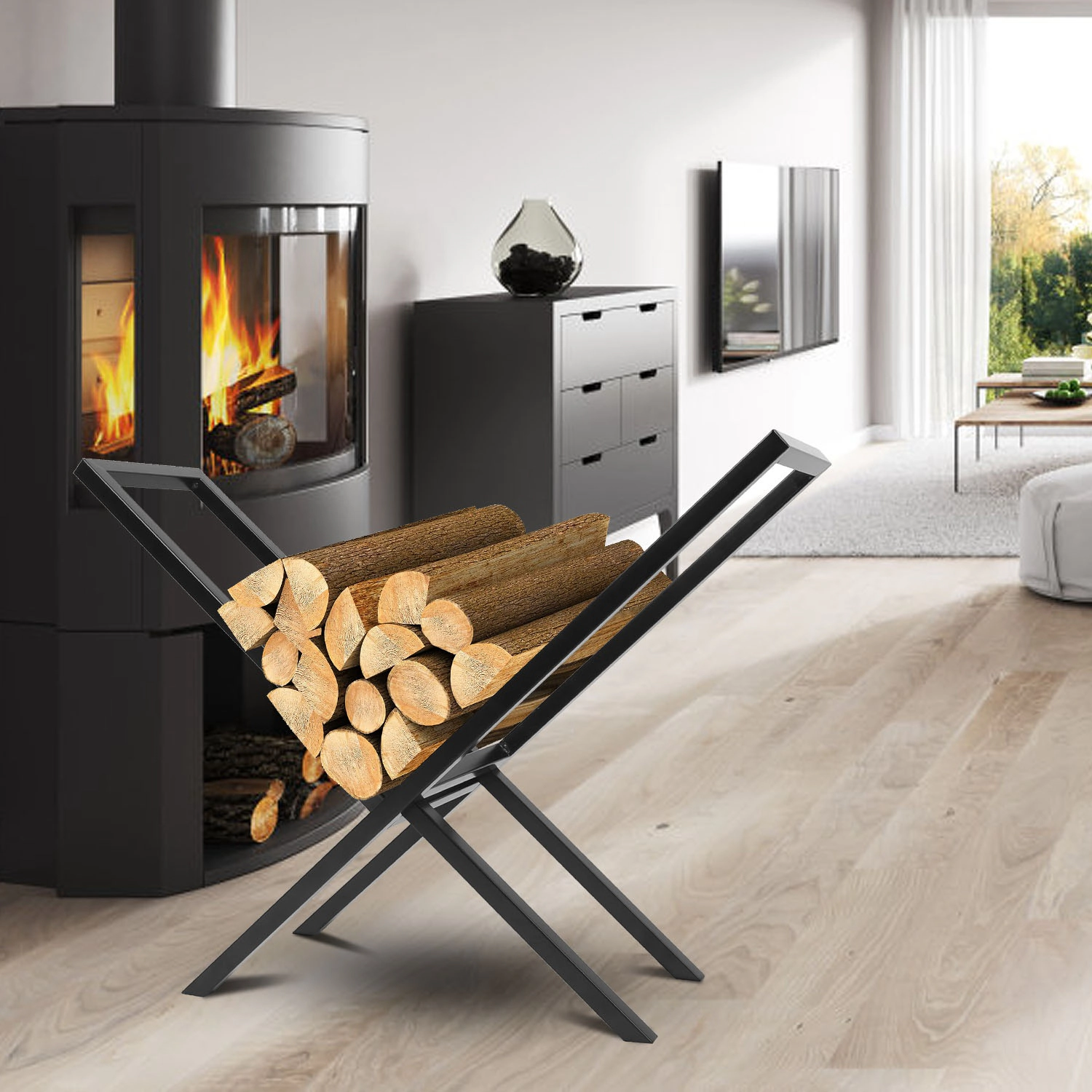 GBruno X-Shape Steel Firewood Log Rack