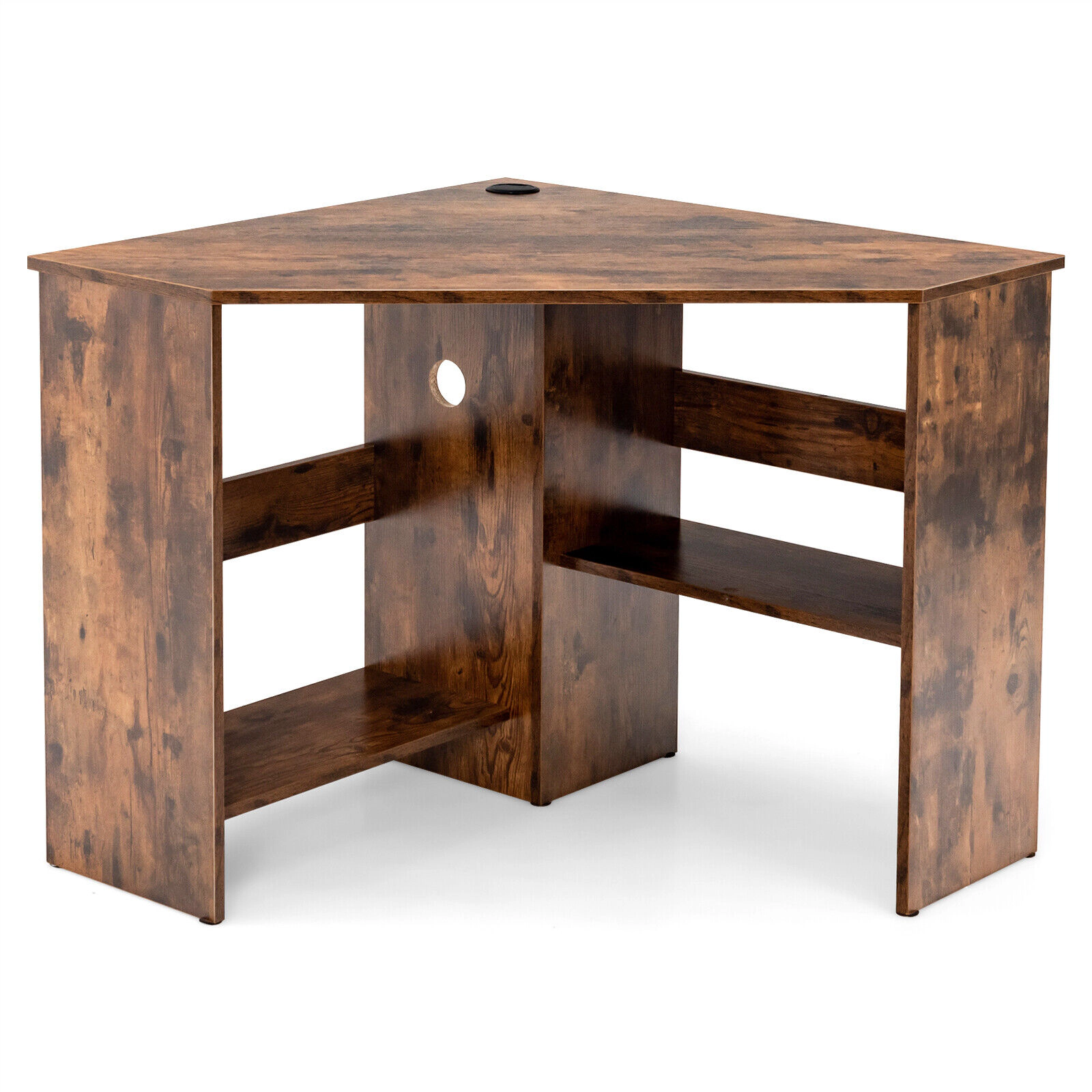 SUGIFT Corner Computer Desk Rustic Brown Triangle Workstation with 1 in Thick Board