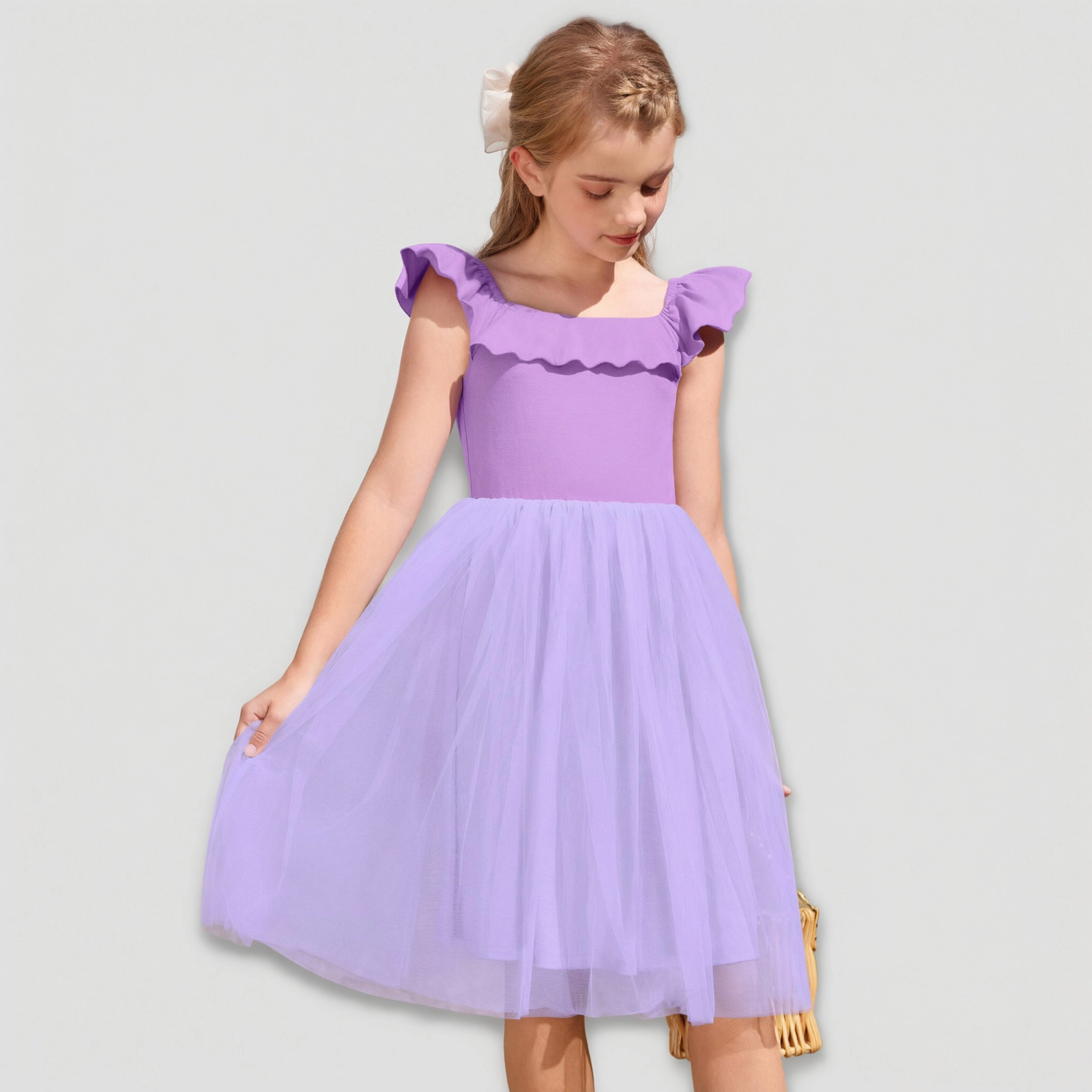 Arshiner Girls Dresses Summer Square Neck Ruffle Sleeve Formal Party