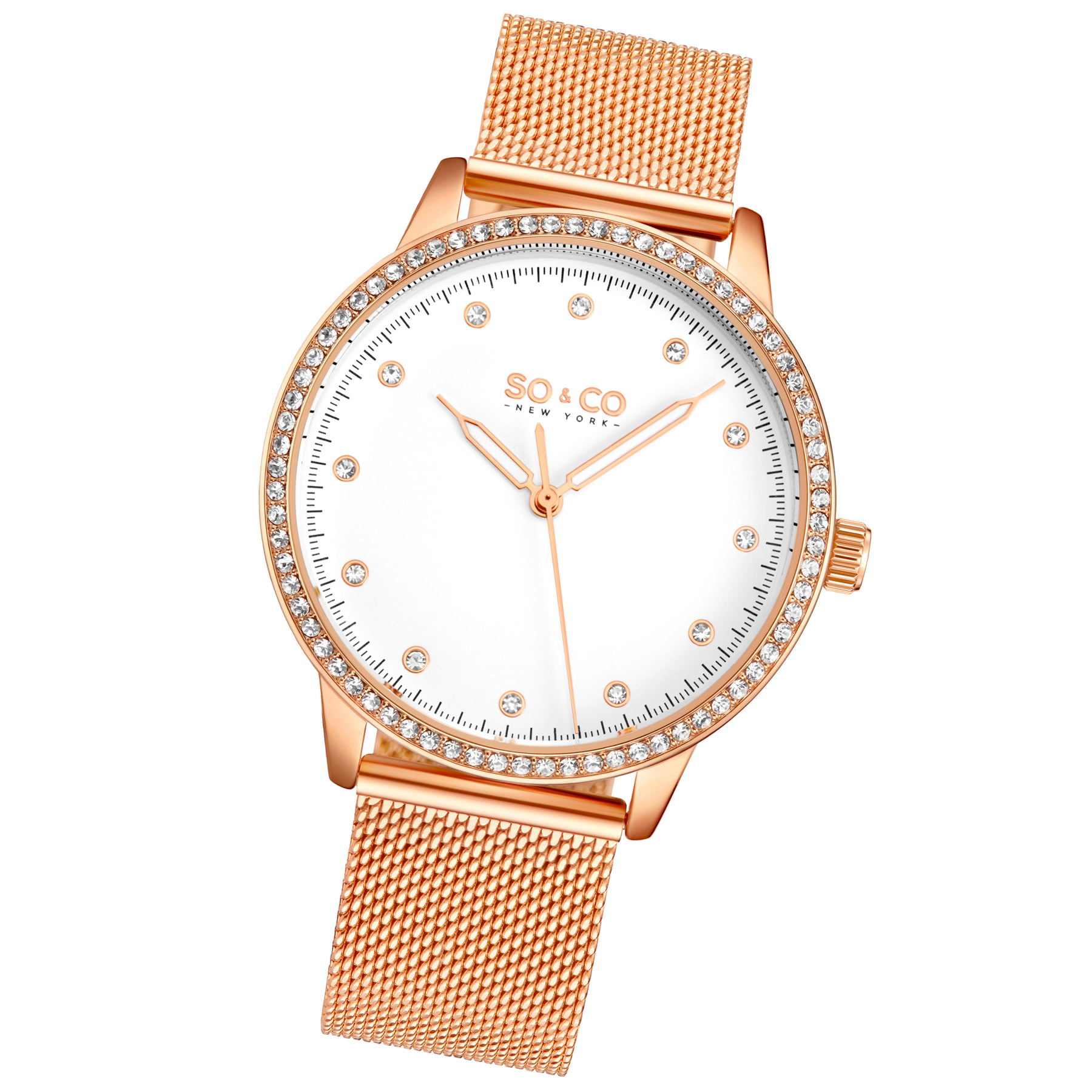 SO&CO Madison 5514 38mm Stainless Steel Watch with Crystal Markers and Bezel, Mesh Bracelet