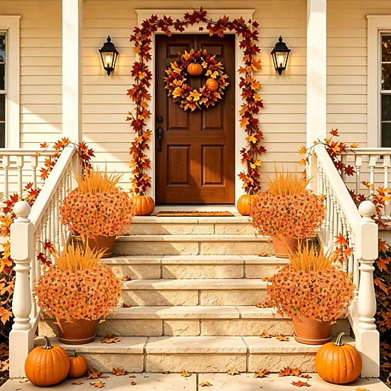 PUPWE 20 Artificial Fall Flowers Plants For Outdoors  Uv Resistant