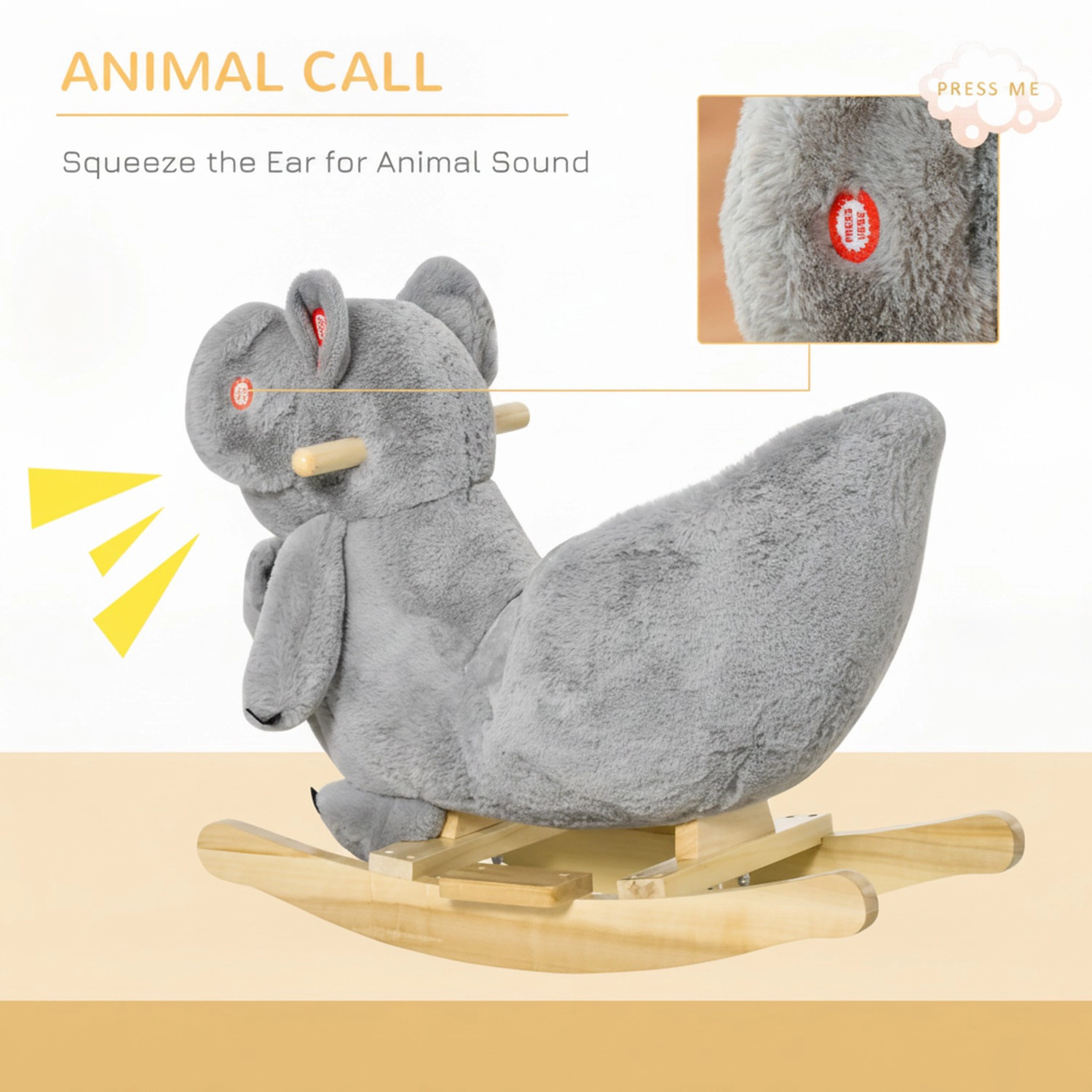 HONGGE Koala-Shaped Plush Rocking Horse for Toddlers 18-36 Months, Wood & Metal Frame, Holds up to 99 lbs, Gray