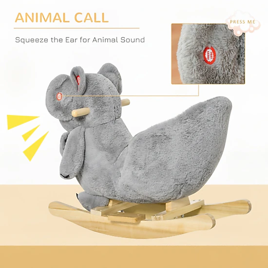 HONGGE Koala-Shaped Plush Rocking Horse for Toddlers 18-36 Months, Wood & Metal Frame, Holds up to 99 lbs, Gray