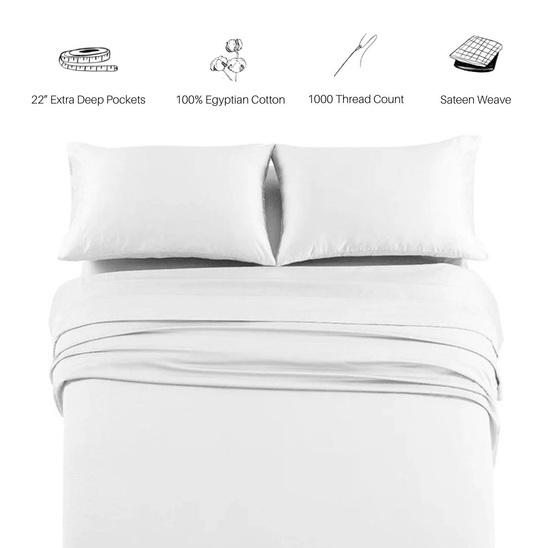 Egyptian Linens 4-Piece Oversized Heavyweight 1000-Thread Count Cotton Sheet Set with 22-Inch Deep Pockets
