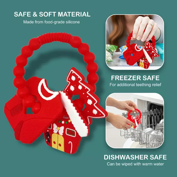 Sperric Silicone Christmas Teether Ring Toy for Baby, BPA Free Soothing Teething Relief for Infant & Toddlers 0-18 Month