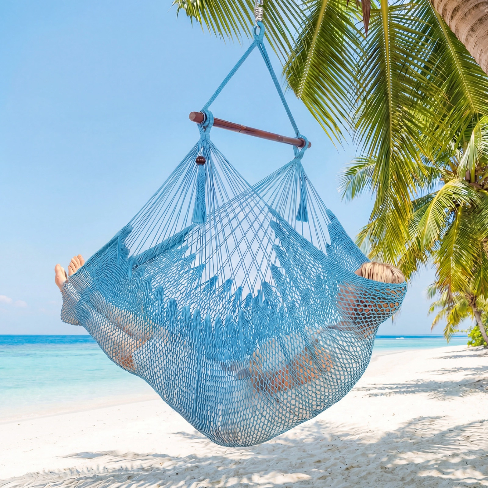 SUGIFT Blue Woven Rope Hanging Hammock Swing Chair, 330 lb Capacity