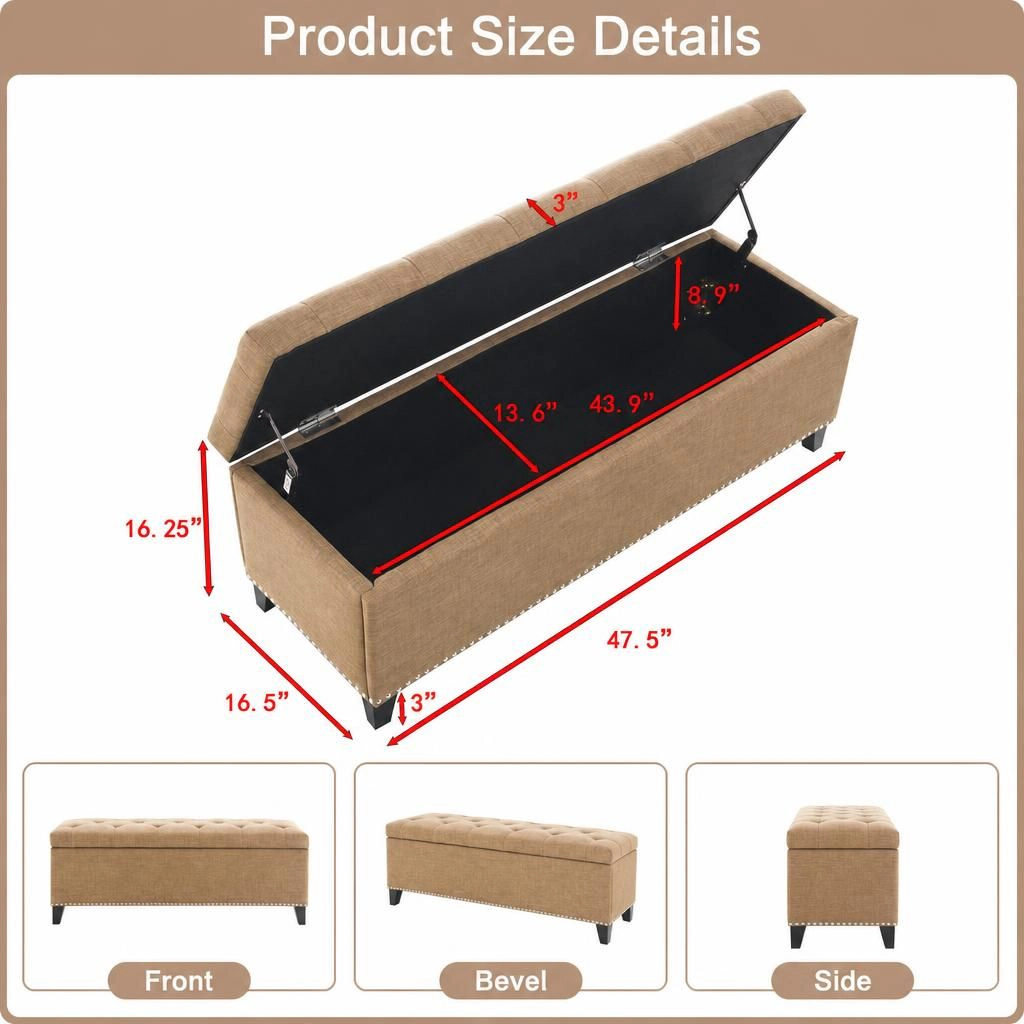GOODSILO Long Rectangular Upholstered Ottoman Extra Seating