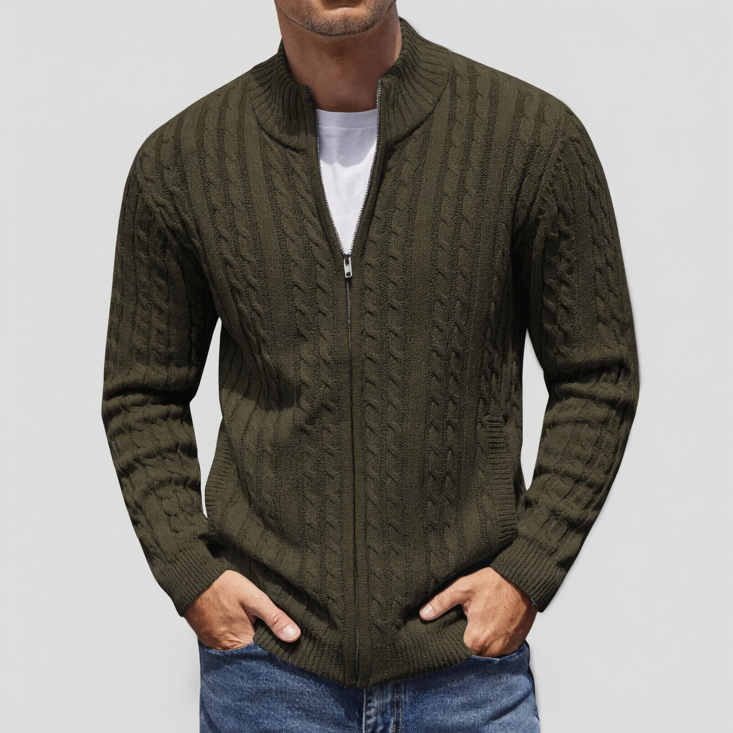 COOFANDY Men's Regular Fit Mock Neck Full Zip Cardigan Sweater