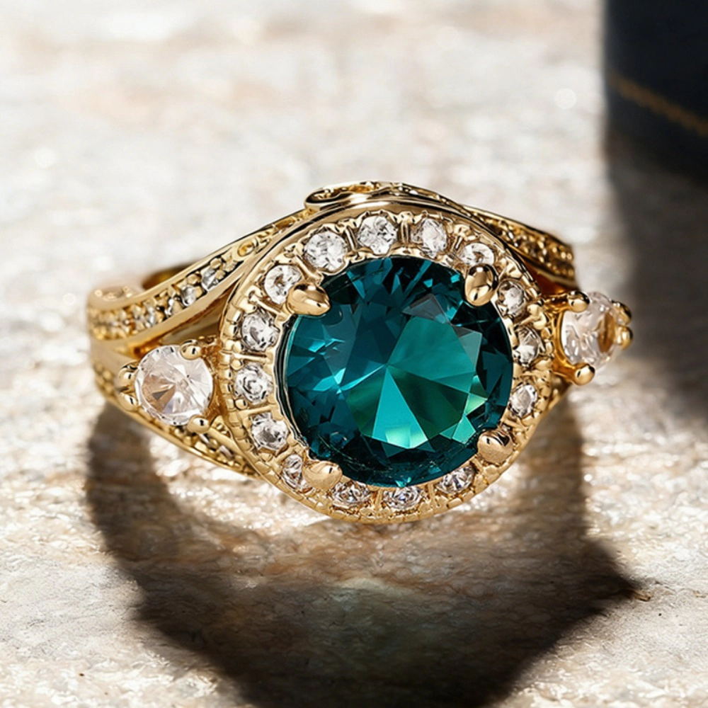 Luxury Green Synthetic Gemstone Engagement Ring
