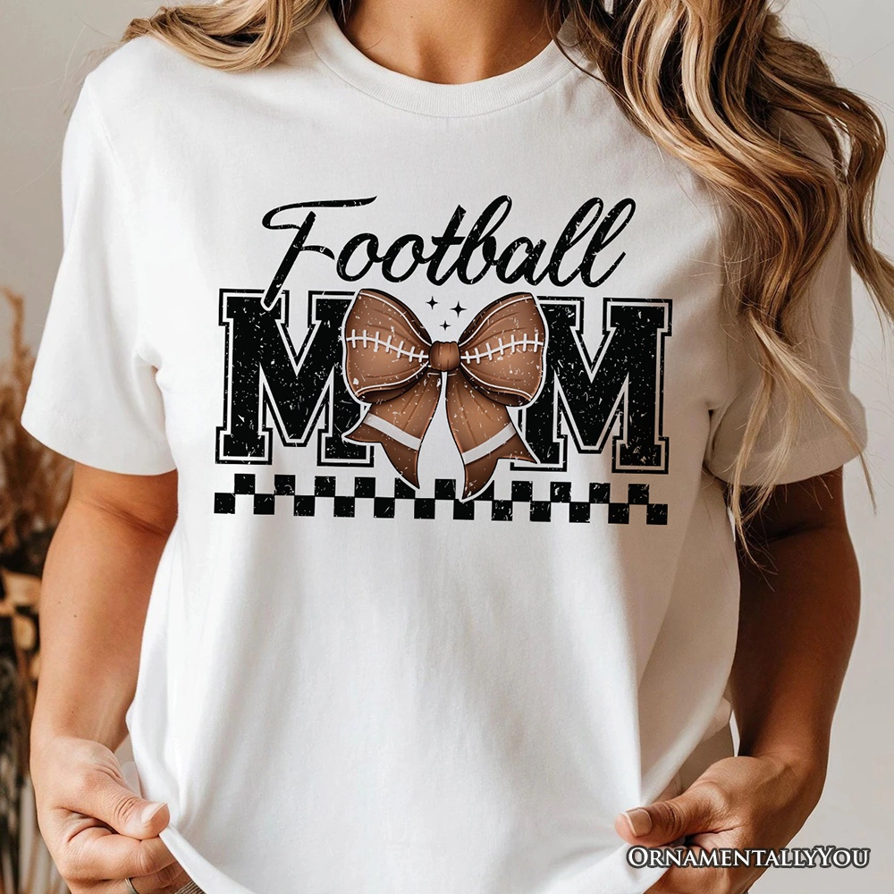 OrnamentallyYou Womens Football Mom Coquette Bow Retro T-Shirt