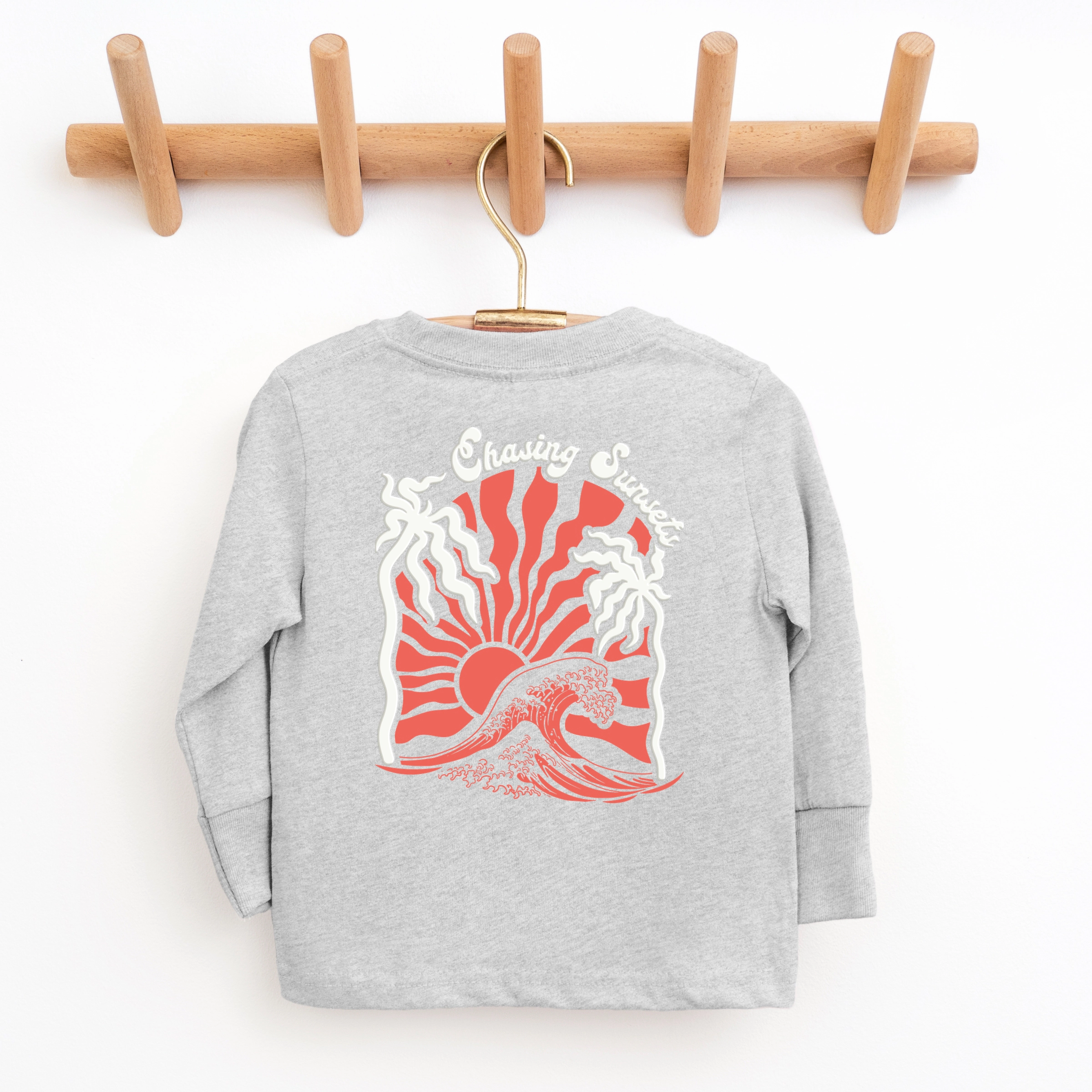 The Juniper Shop - Chasing Sunsets Groovy Puff Print Youth Long Sleeve Graphic T-Shirt