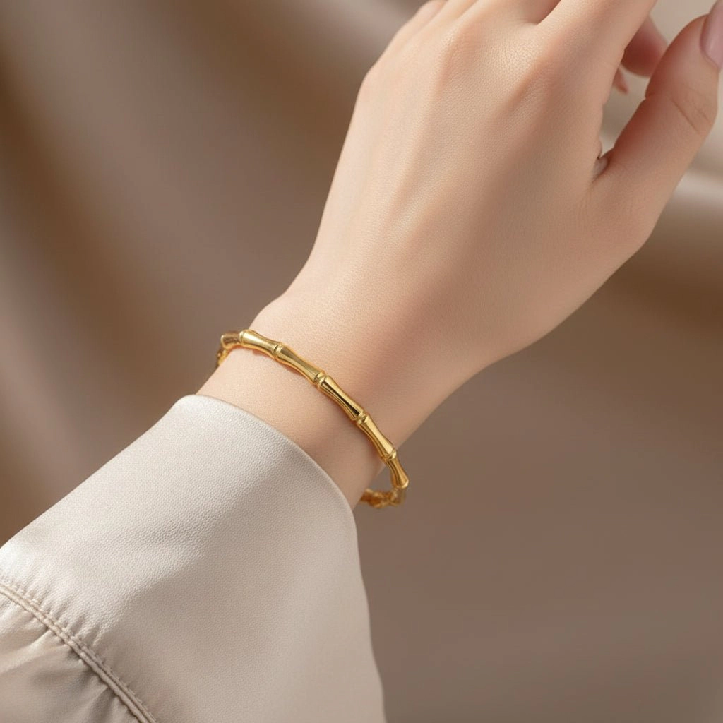 DressAtR Women's Non Tarnish 18K Gold Plated Bamboo Bangle