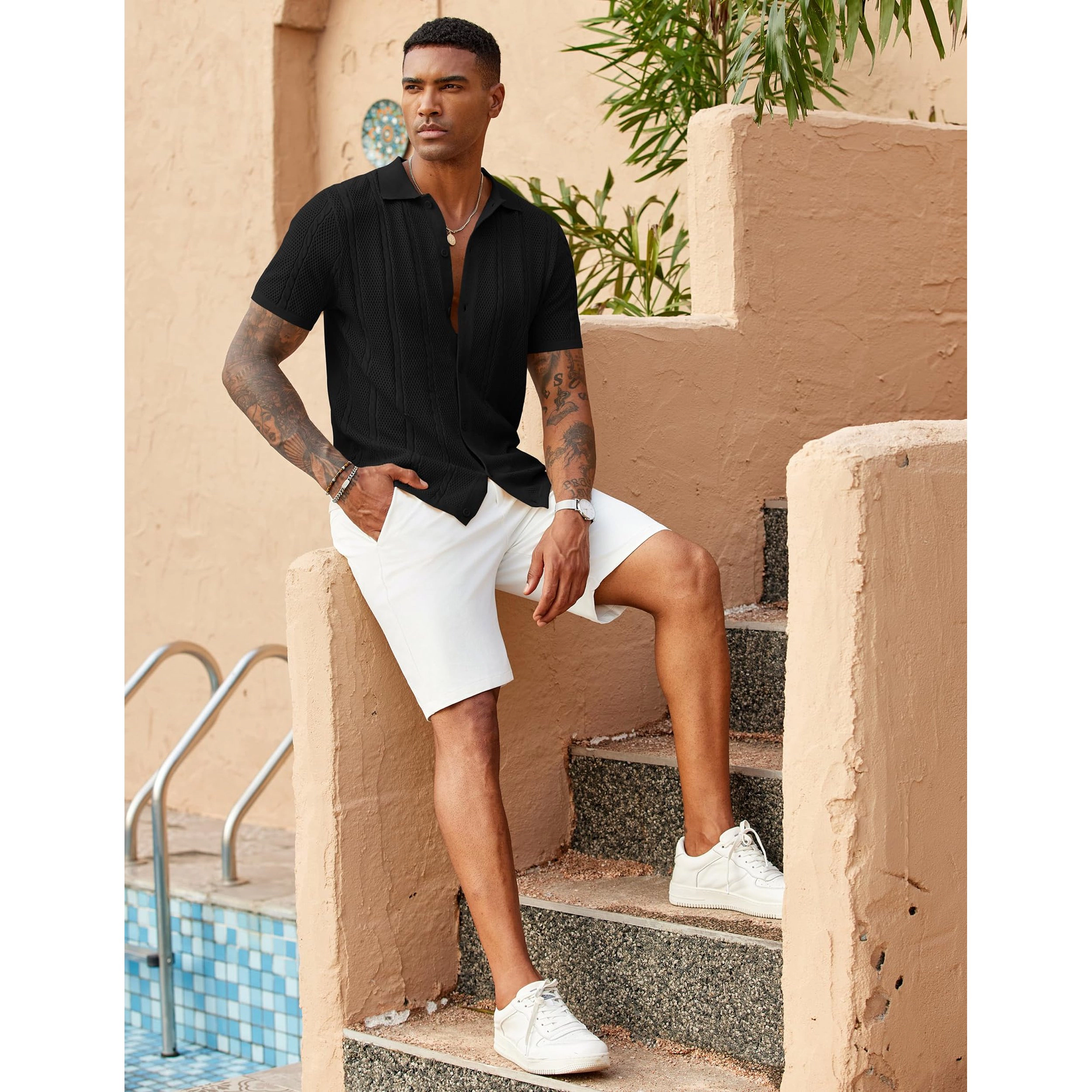 COOFANDY Men's Regular Fit Short Sleeve Knit Camp Shirt